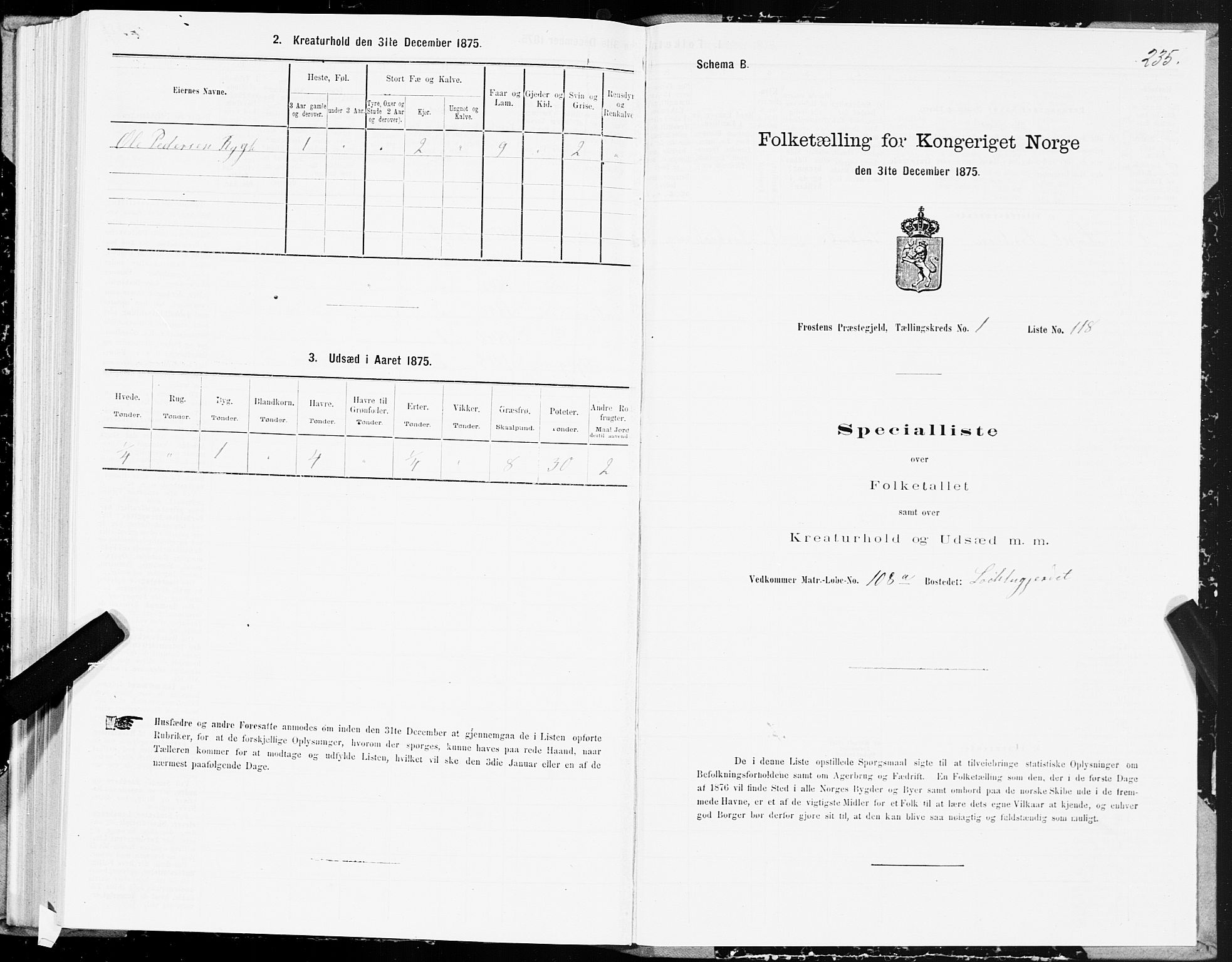 SAT, 1875 census for 1717P Frosta, 1875, p. 1235