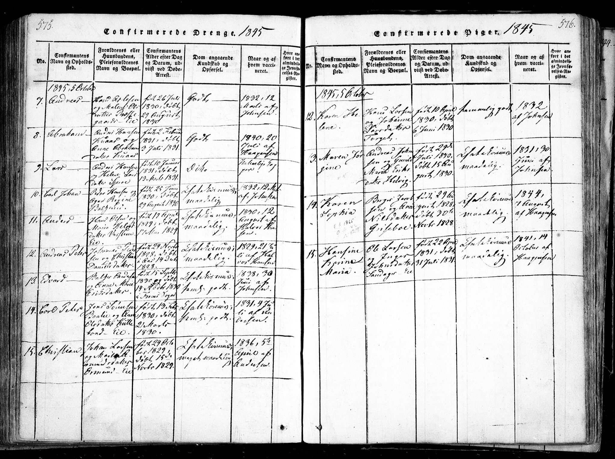 Nesodden prestekontor Kirkebøker, AV/SAO-A-10013/F/Fa/L0006: Parish register (official) no. I 6, 1814-1847, p. 575-576