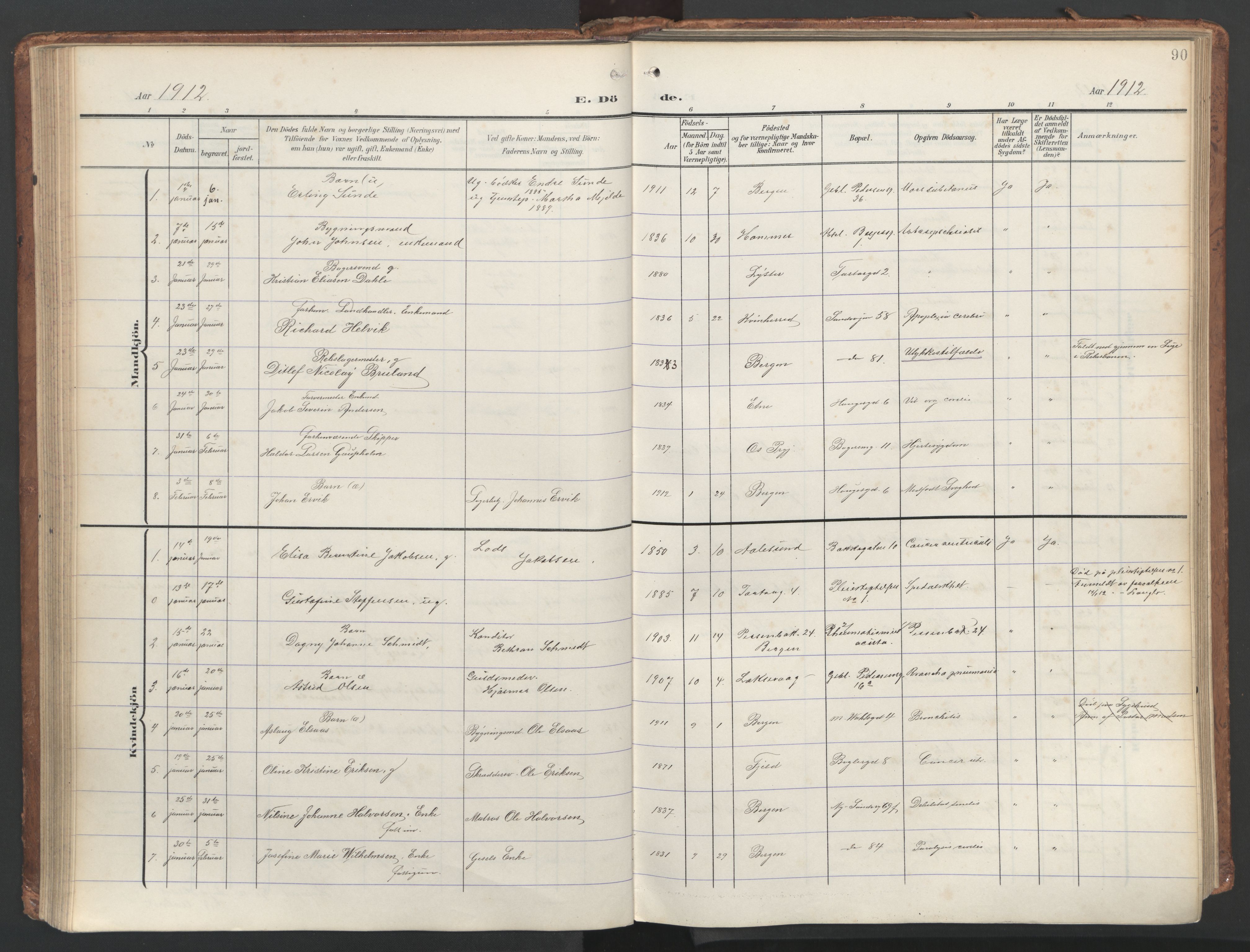 Sandviken Sokneprestembete, SAB/A-77601/H/Ha/L0019: Parish register (official) no. E 2, 1905-1933, p. 90