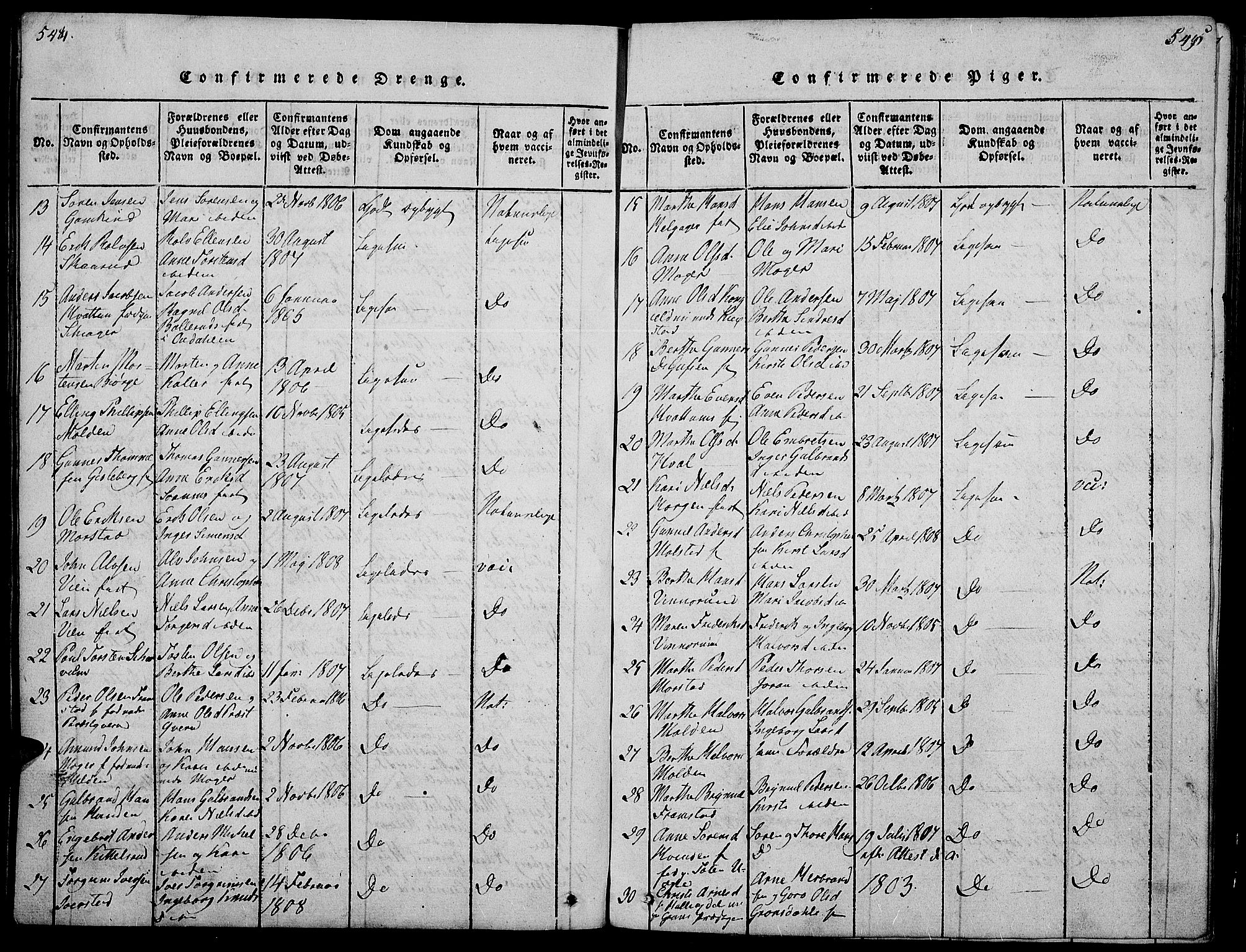 Gran prestekontor, SAH/PREST-112/H/Ha/Hab/L0001: Parish register (copy) no. 1, 1815-1824, p. 544-545