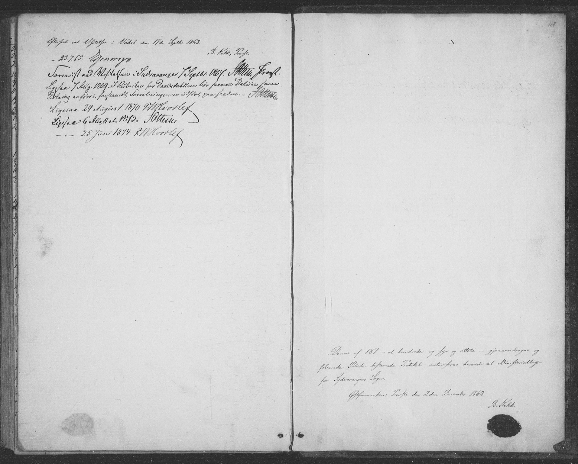 Sør-Varanger sokneprestkontor, SATØ/S-1331/H/Ha/L0001kirke: Parish register (official) no. 1, 1863-1872, p. 188