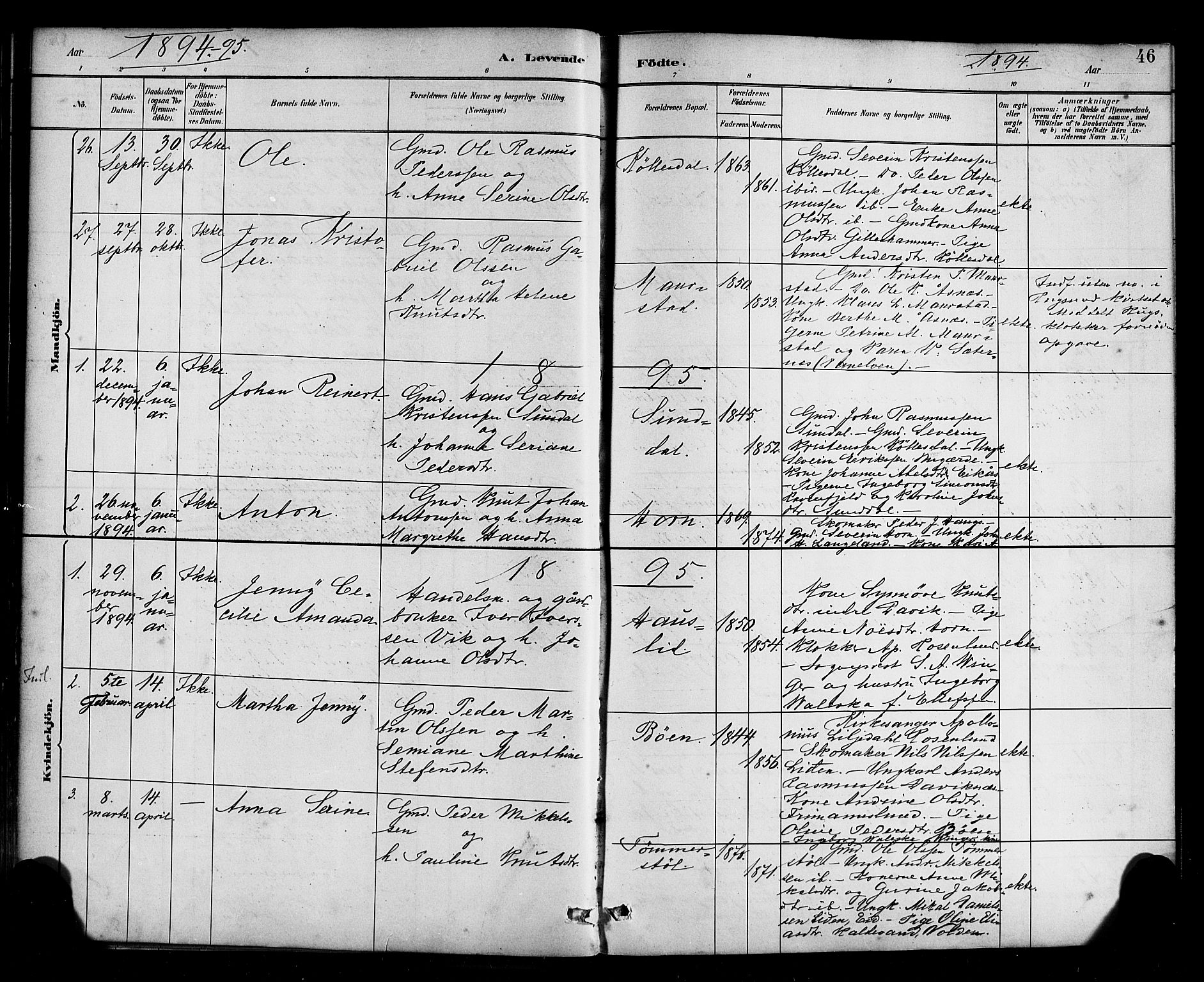 Davik sokneprestembete, AV/SAB-A-79701/H/Haa/Haab/L0001: Parish register (official) no. B 1, 1882-1900, p. 46