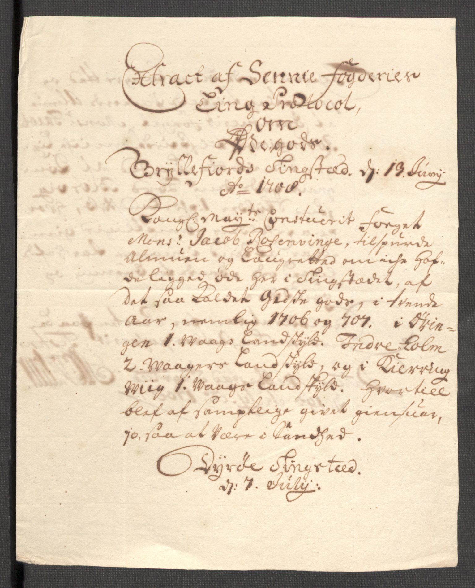 Rentekammeret inntil 1814, Reviderte regnskaper, Fogderegnskap, AV/RA-EA-4092/R68/L4756: Fogderegnskap Senja og Troms, 1705-1707, p. 394