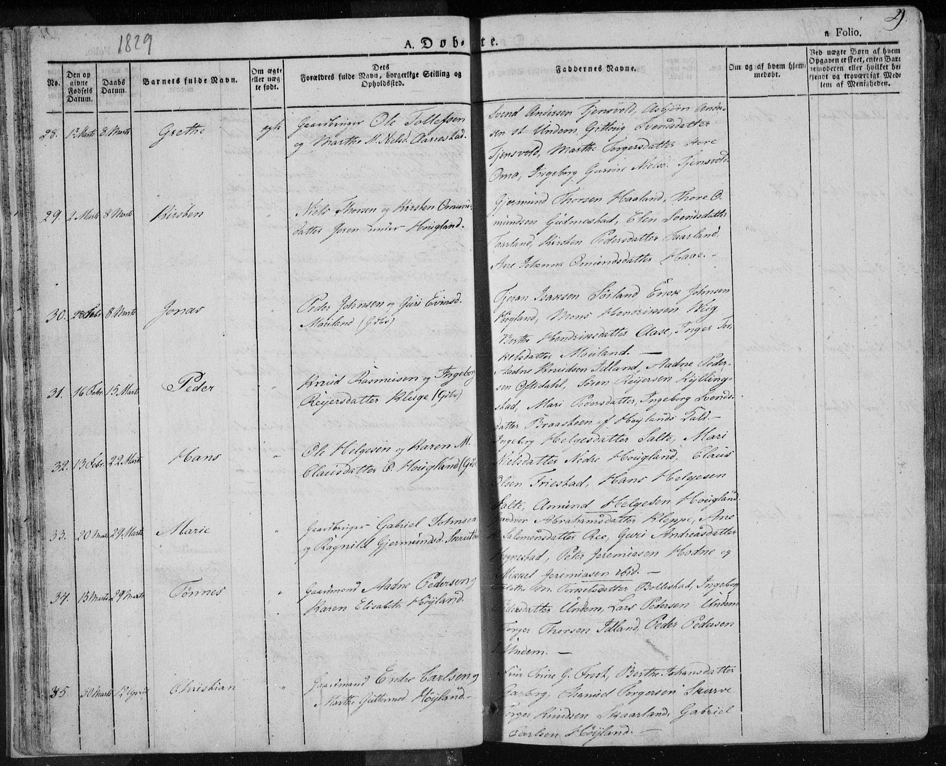 Lye sokneprestkontor, AV/SAST-A-101794/001/30BA/L0004: Parish register (official) no. A 4, 1826-1841, p. 29