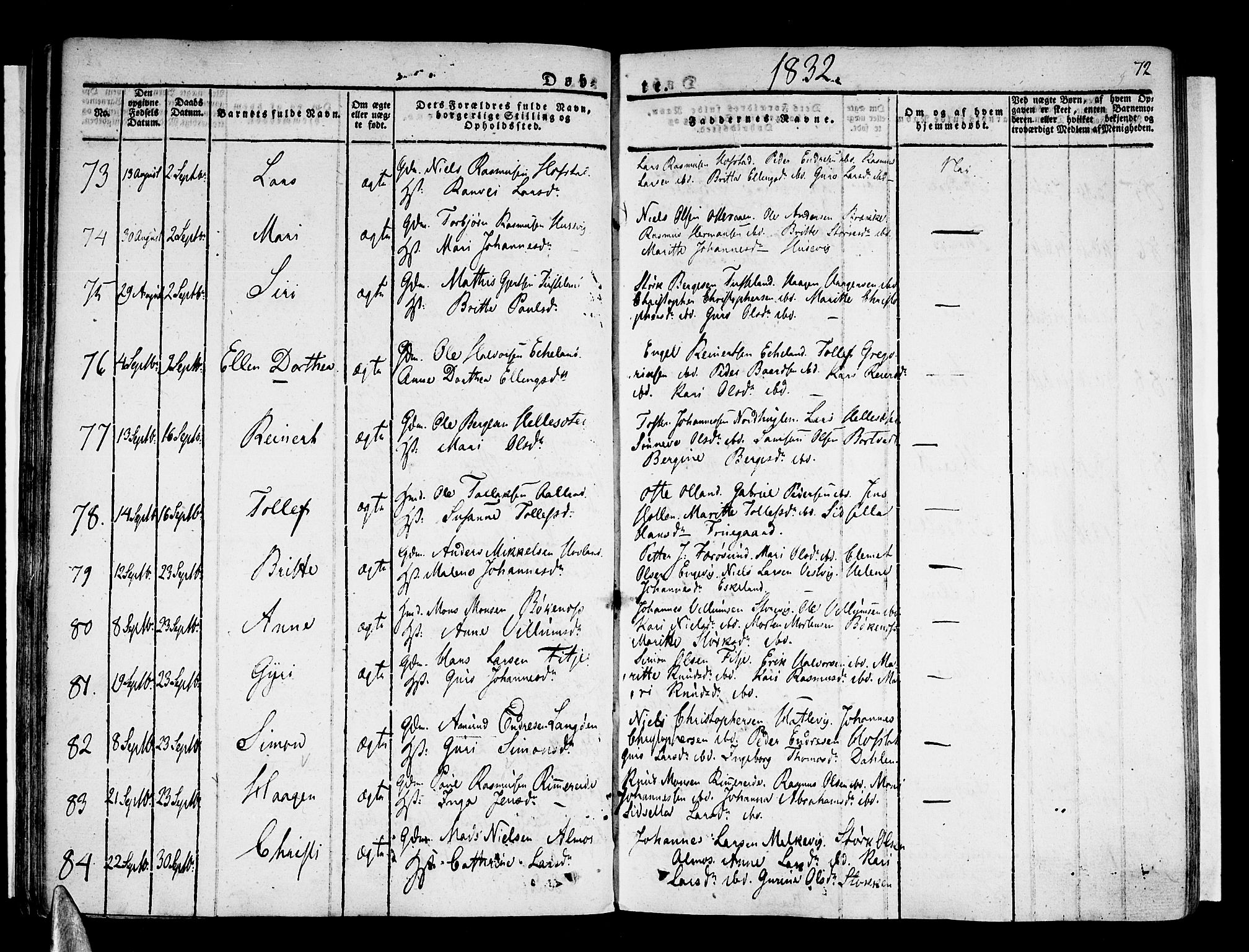 Stord sokneprestembete, AV/SAB-A-78201/H/Haa: Parish register (official) no. A 6, 1826-1840, p. 72