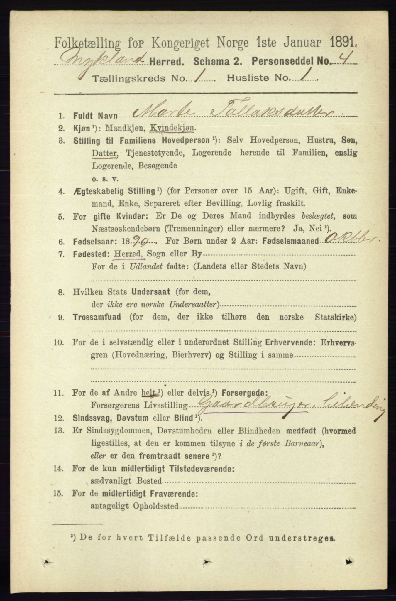 RA, 1891 census for 0932 Mykland, 1891, p. 49