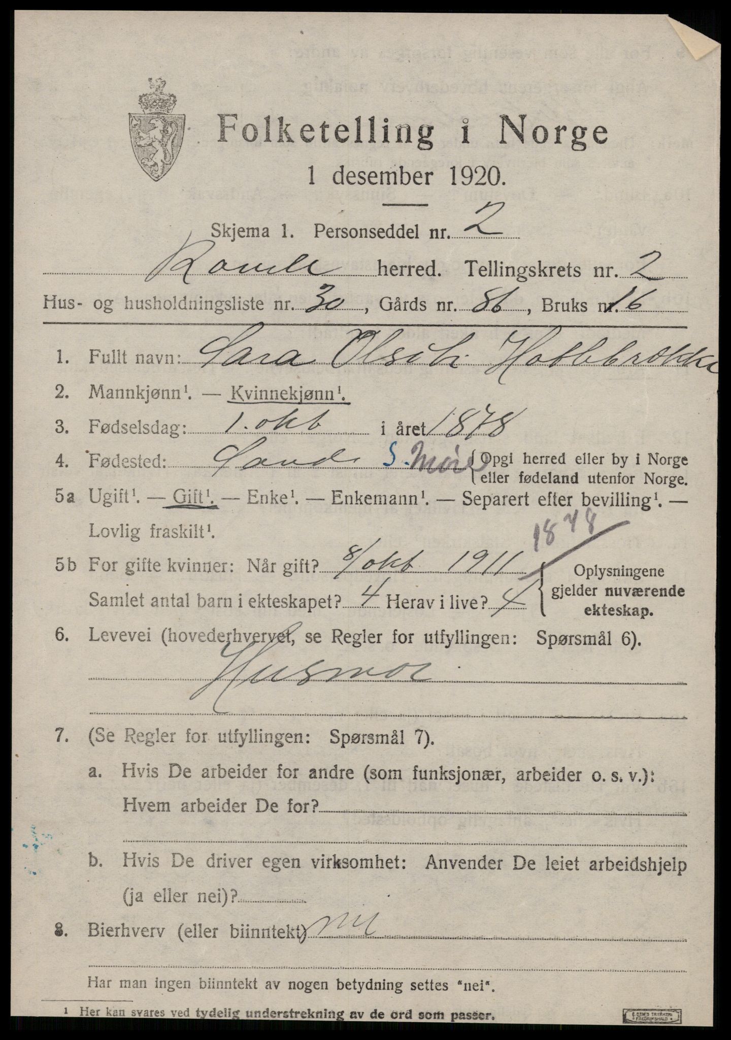 SAT, 1920 census for Rovde, 1920, p. 925