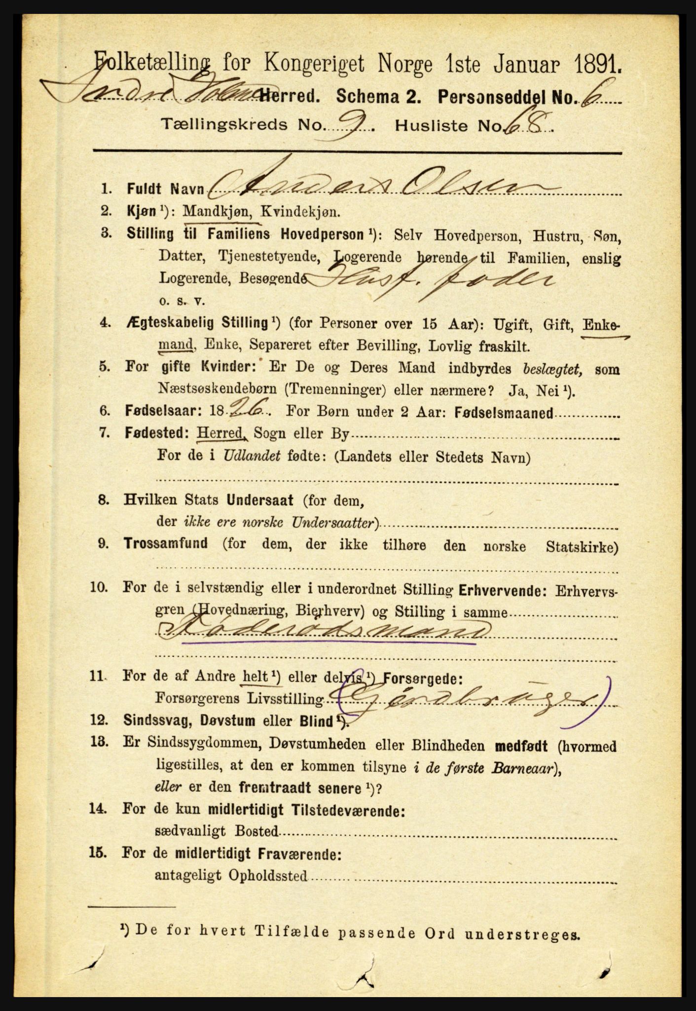 RA, 1891 census for 1430 Indre Holmedal, 1891, p. 4493