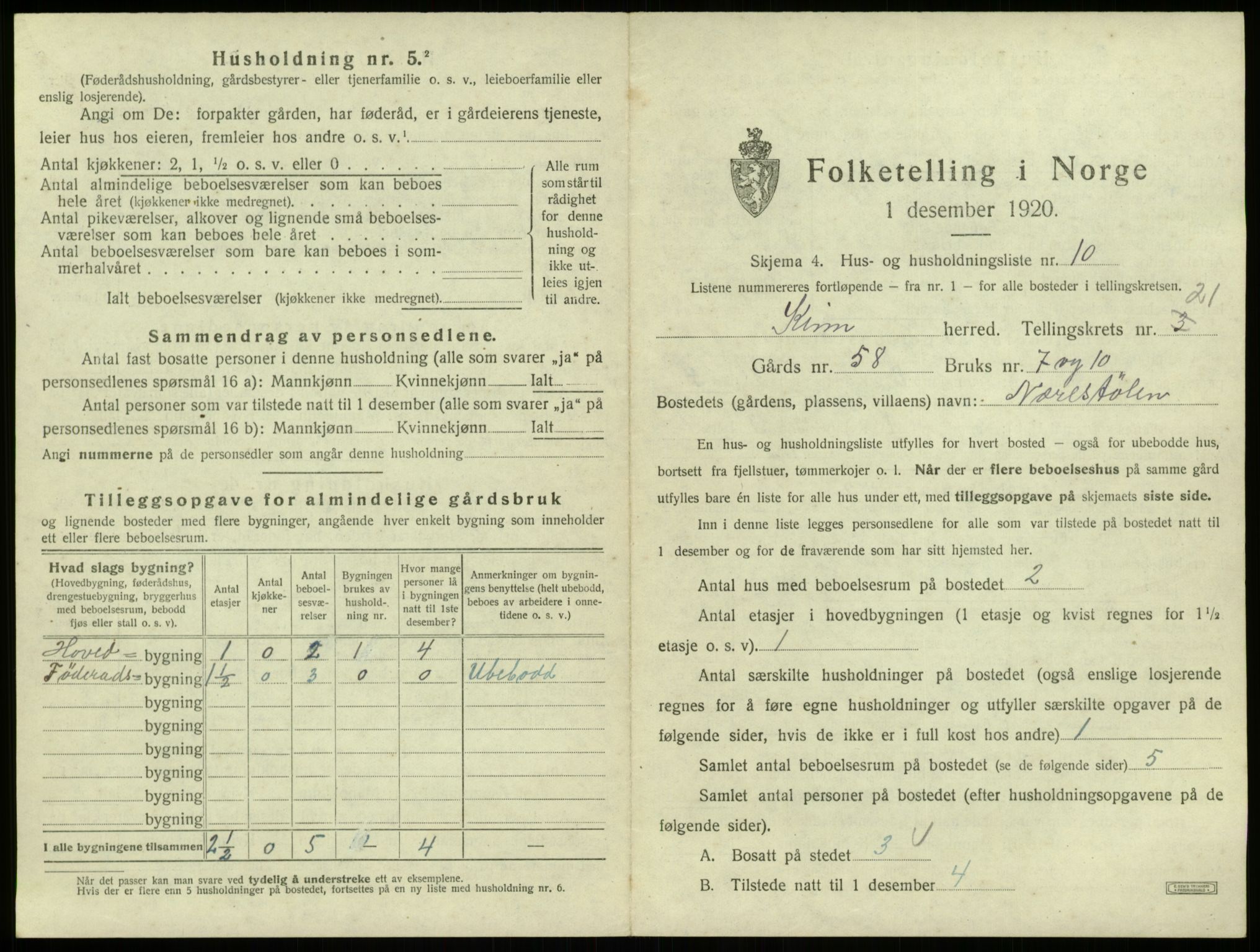 SAB, 1920 census for Kinn, 1920, p. 1088