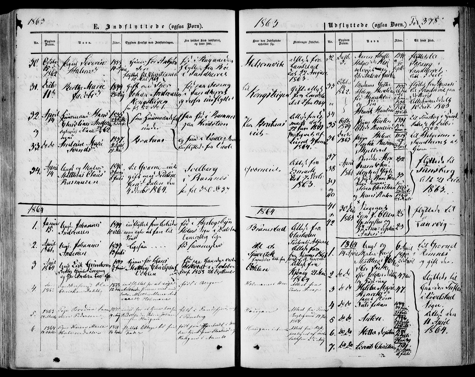 Stokke kirkebøker, AV/SAKO-A-320/F/Fa/L0008: Parish register (official) no. I 8, 1858-1871, p. 378