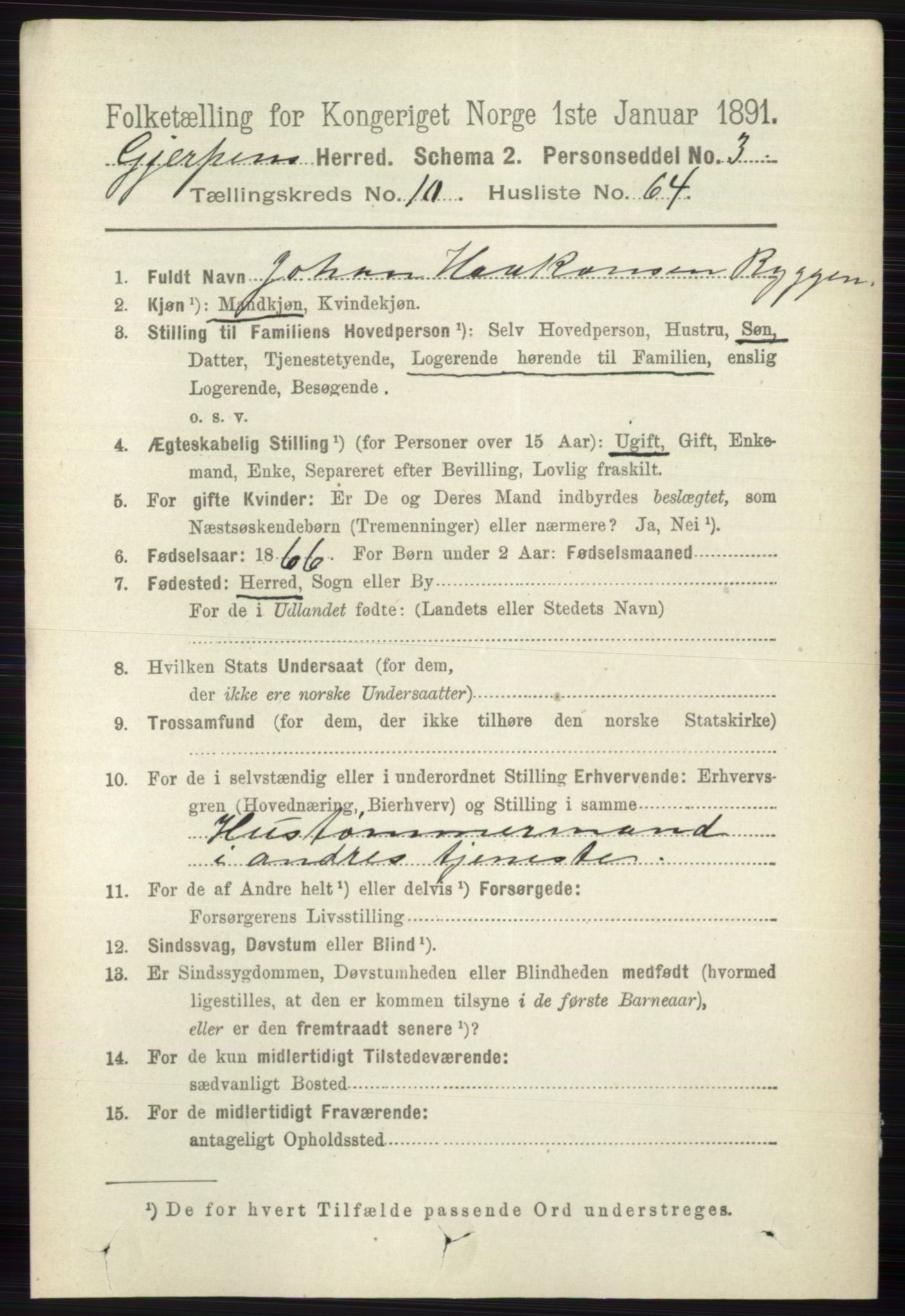 RA, 1891 census for 0812 Gjerpen, 1891, p. 6495