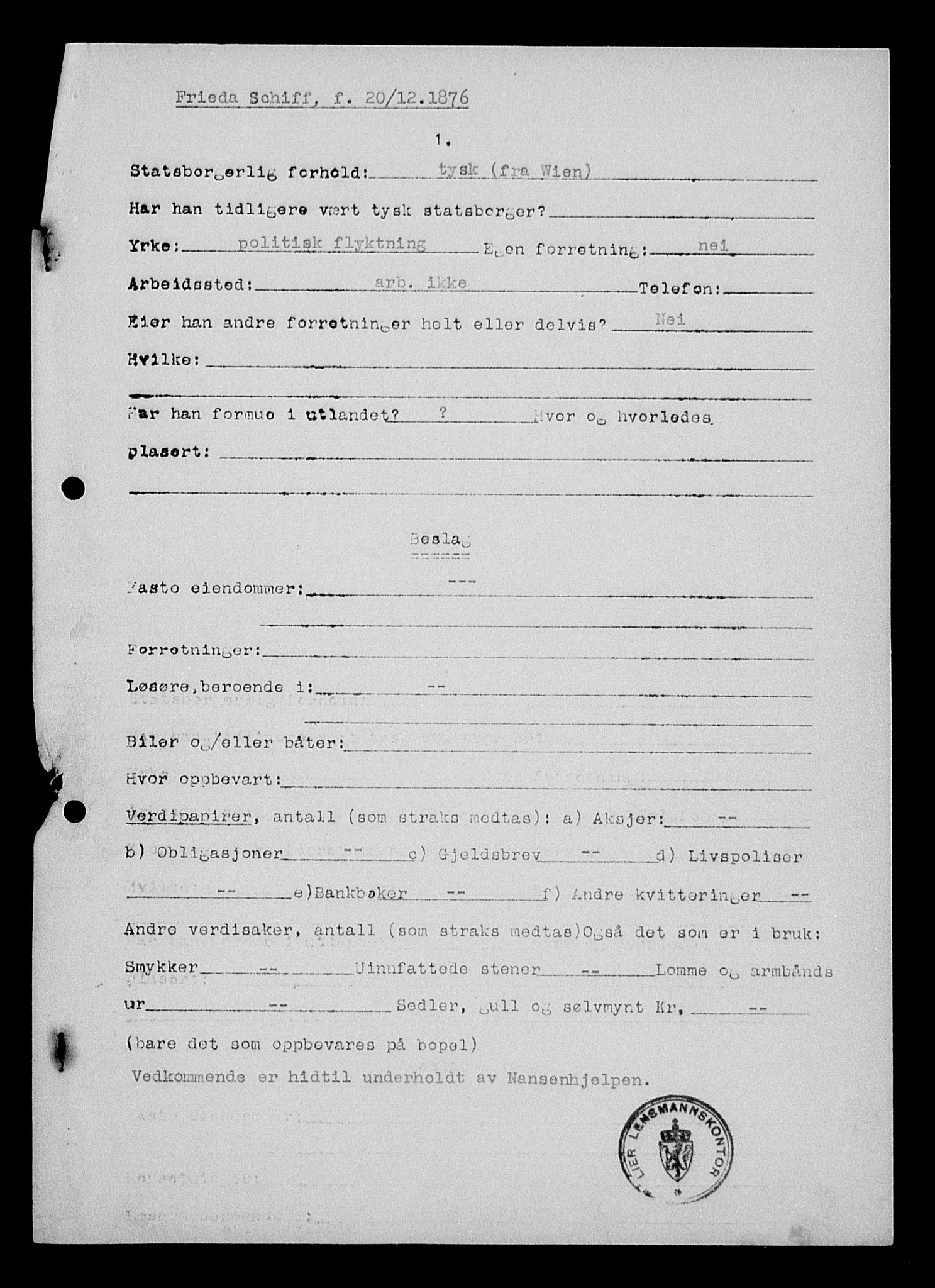 Justisdepartementet, Tilbakeføringskontoret for inndratte formuer, RA/S-1564/H/Hc/Hcd/L1006: --, 1945-1947, p. 9