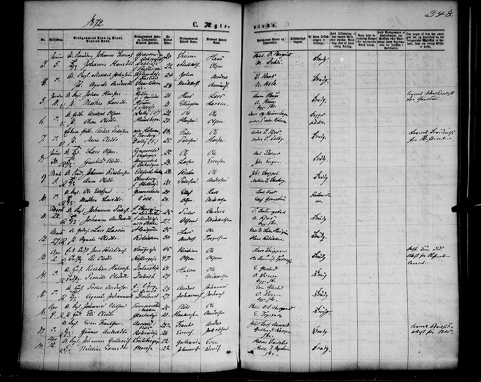 Ringsaker prestekontor, AV/SAH-PREST-014/K/Ka/L0011: Parish register (official) no. 11, 1870-1878, p. 348