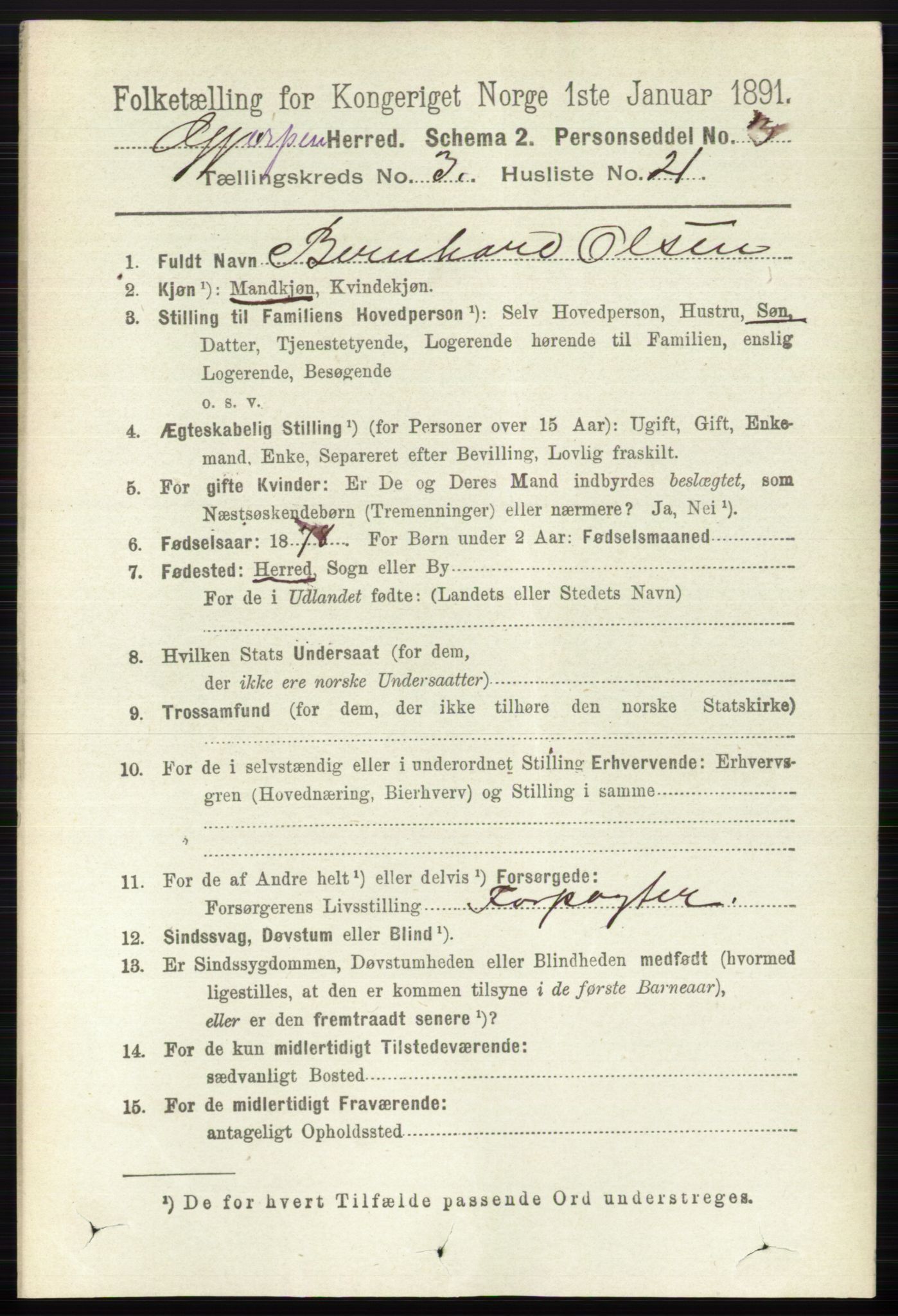 RA, 1891 census for 0812 Gjerpen, 1891, p. 1626