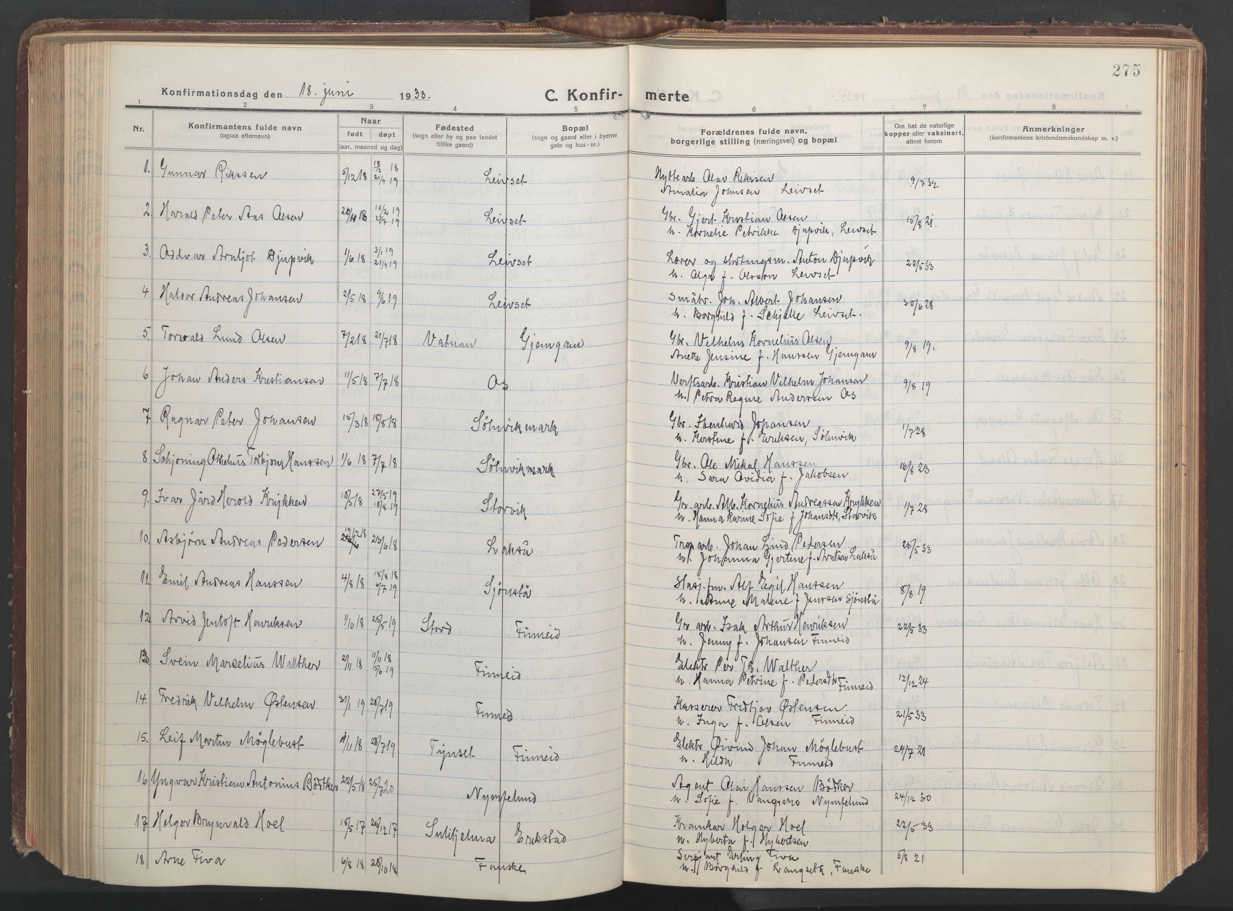 Ministerialprotokoller, klokkerbøker og fødselsregistre - Nordland, AV/SAT-A-1459/849/L0700: Parish register (copy) no. 849C01, 1919-1946, p. 275