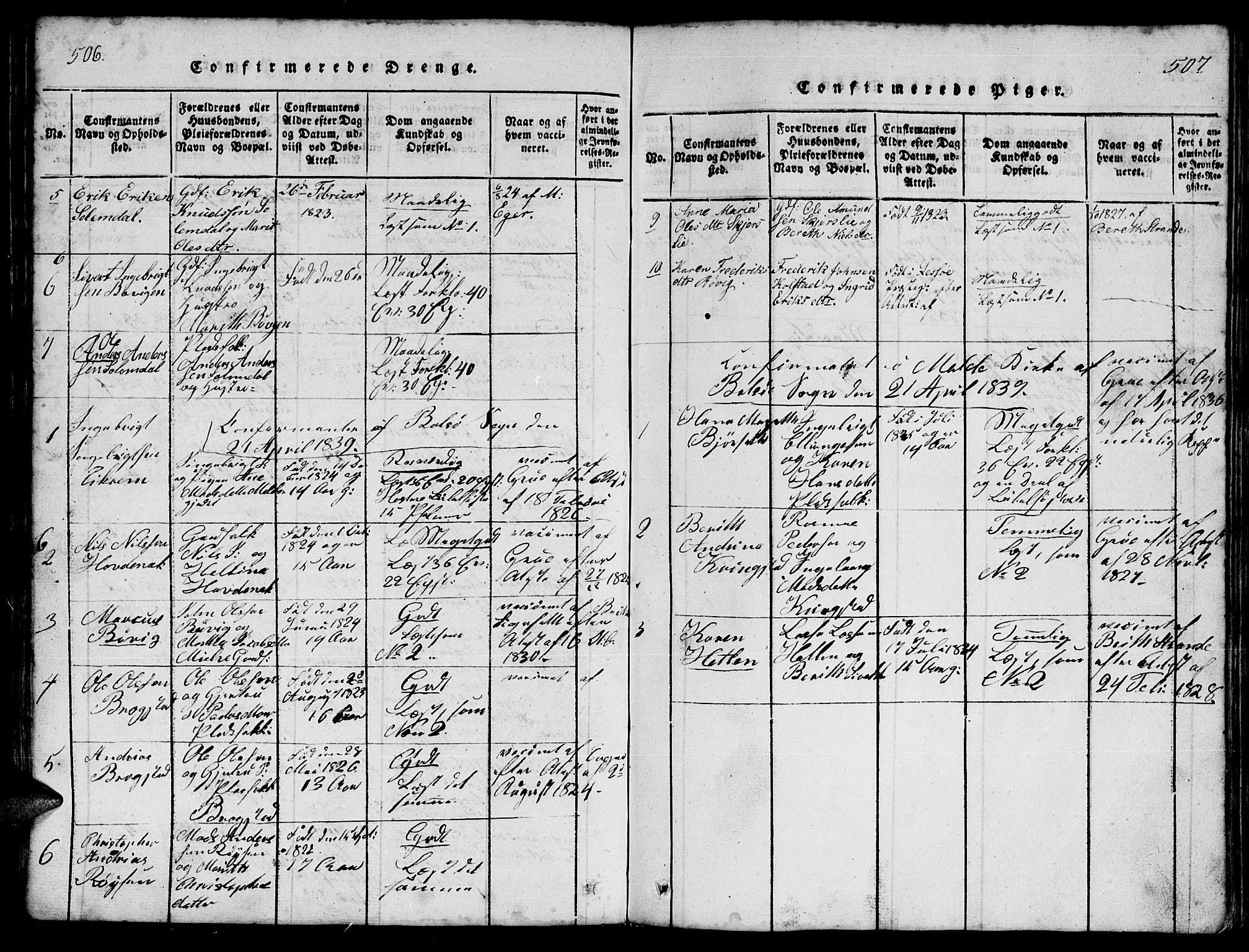 Ministerialprotokoller, klokkerbøker og fødselsregistre - Møre og Romsdal, SAT/A-1454/555/L0665: Parish register (copy) no. 555C01, 1818-1868, p. 506-507
