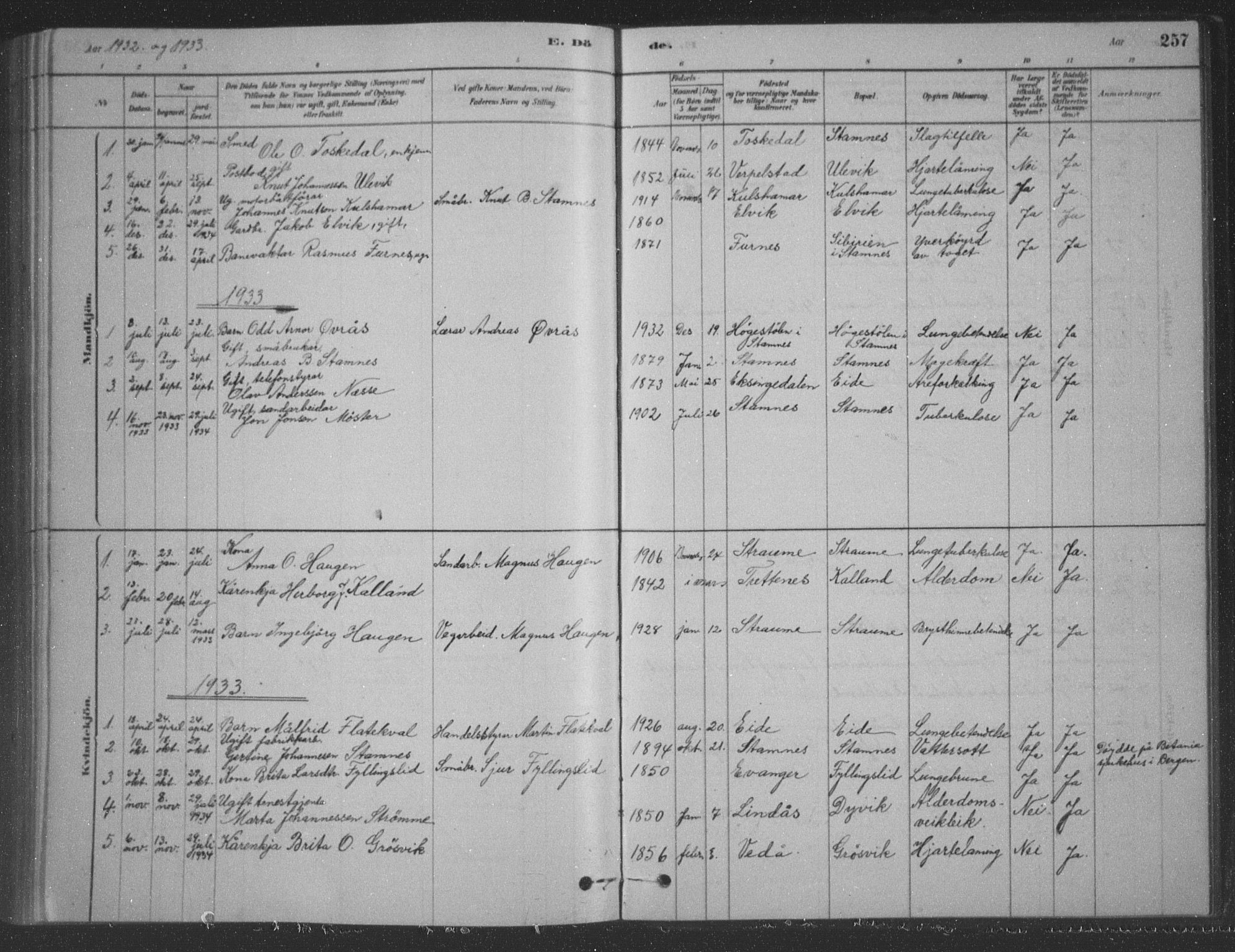 Vaksdal Sokneprestembete, SAB/A-78901/H/Hab: Parish register (copy) no. D 1, 1878-1939, p. 257
