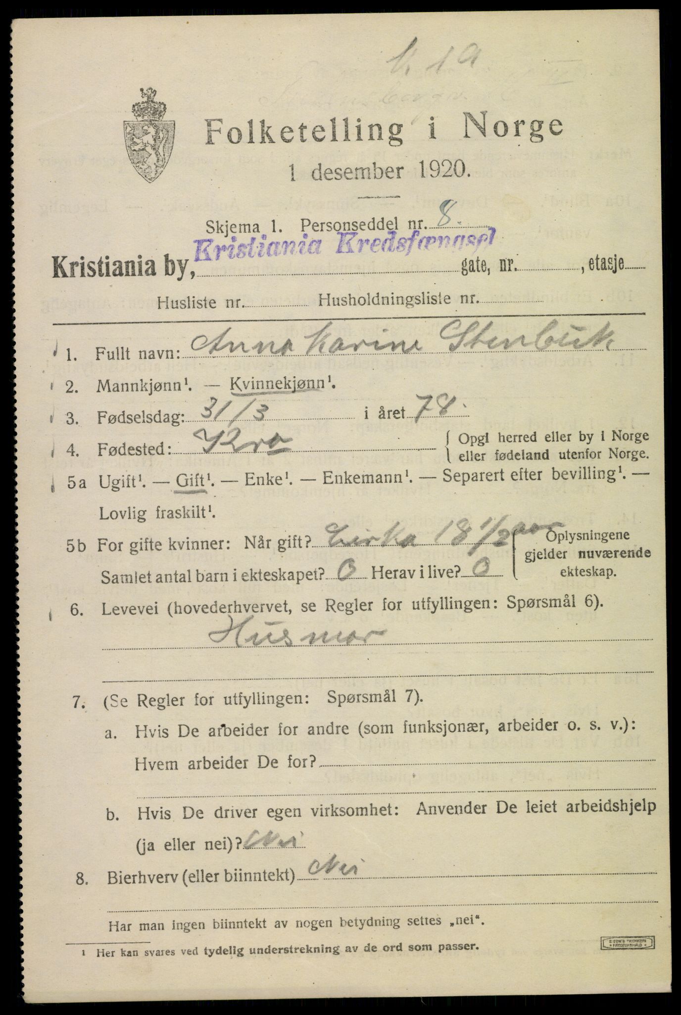 SAO, 1920 census for Kristiania, 1920, p. 407257