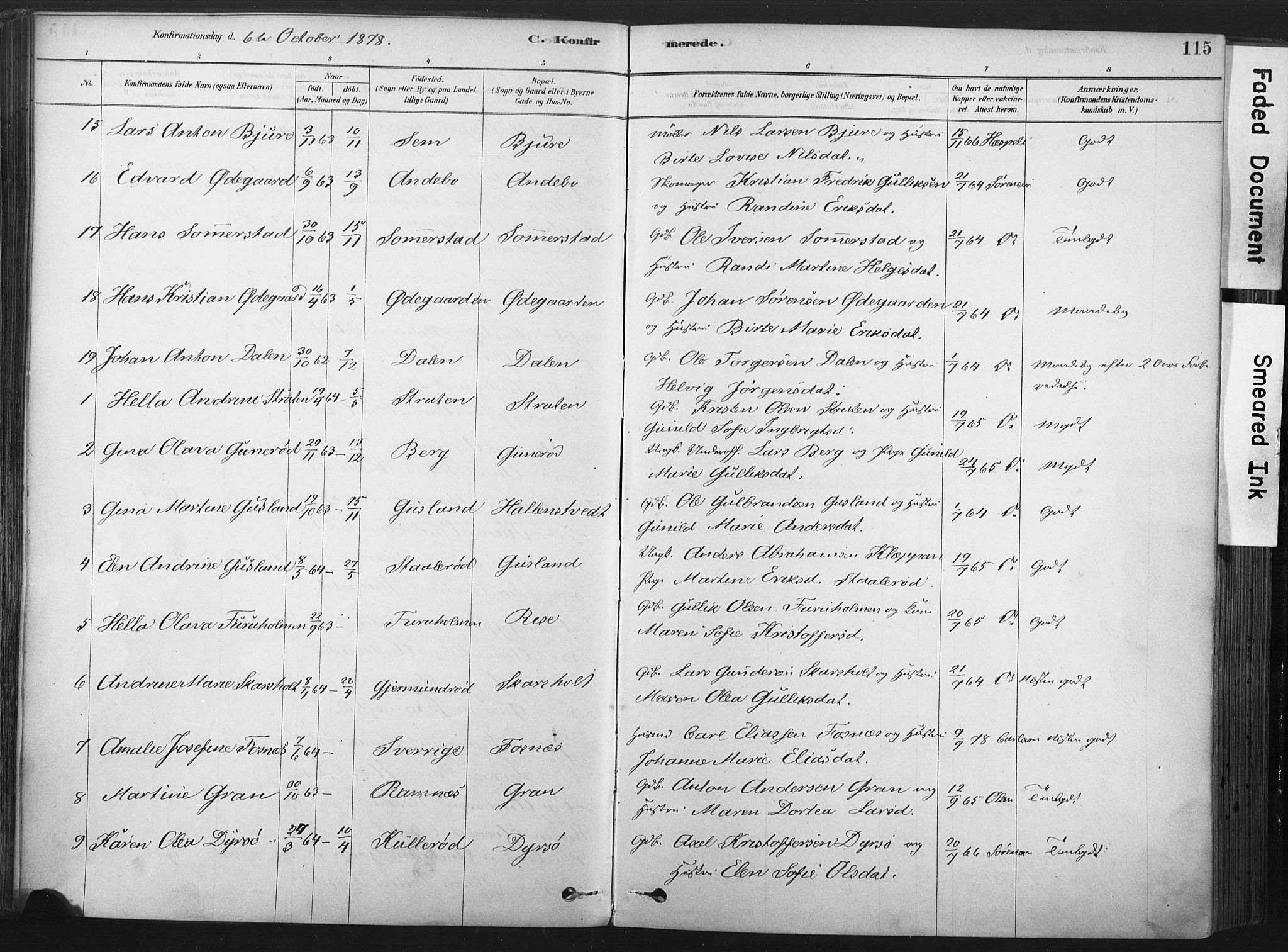 Andebu kirkebøker, AV/SAKO-A-336/F/Fa/L0007: Parish register (official) no. 7, 1878-1899, p. 115