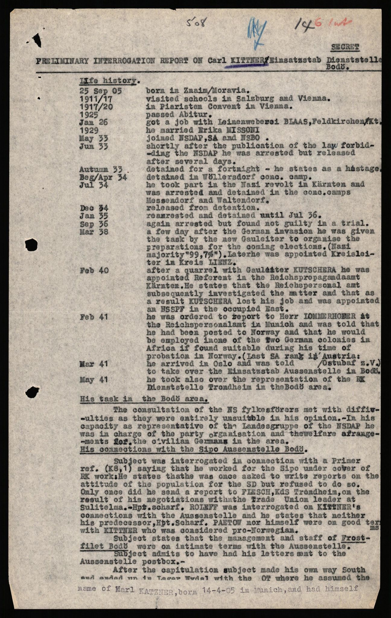 Forsvaret, Forsvarets overkommando II, AV/RA-RAFA-3915/D/Db/L0039: CI Questionaires. Tyske okkupasjonsstyrker i Norge. Østerrikere., 1945-1946, p. 192