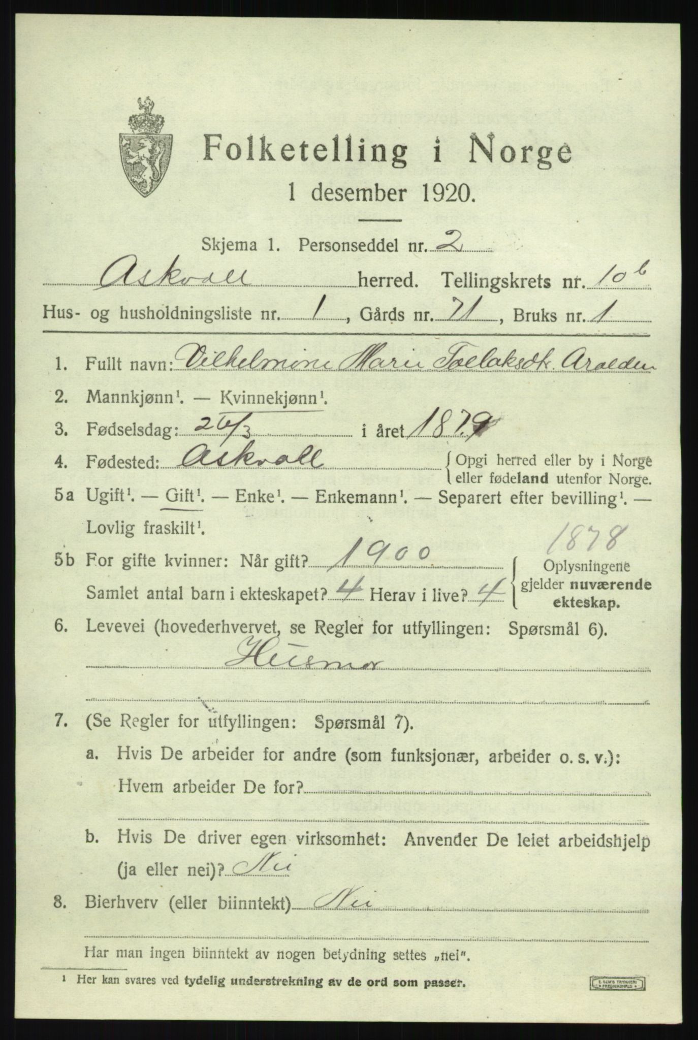 SAB, 1920 census for Askvoll, 1920, p. 4336