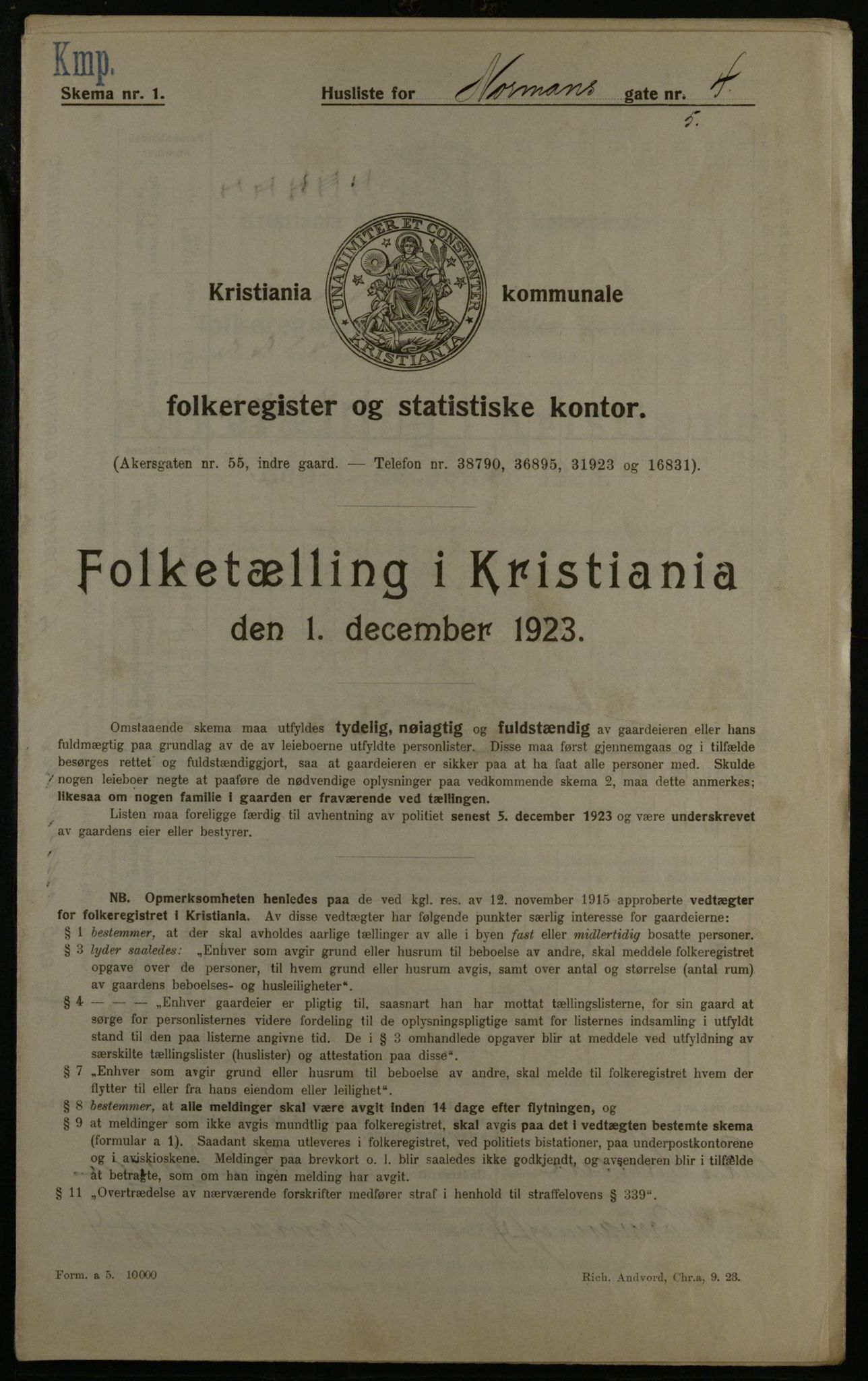 OBA, Municipal Census 1923 for Kristiania, 1923, p. 80719