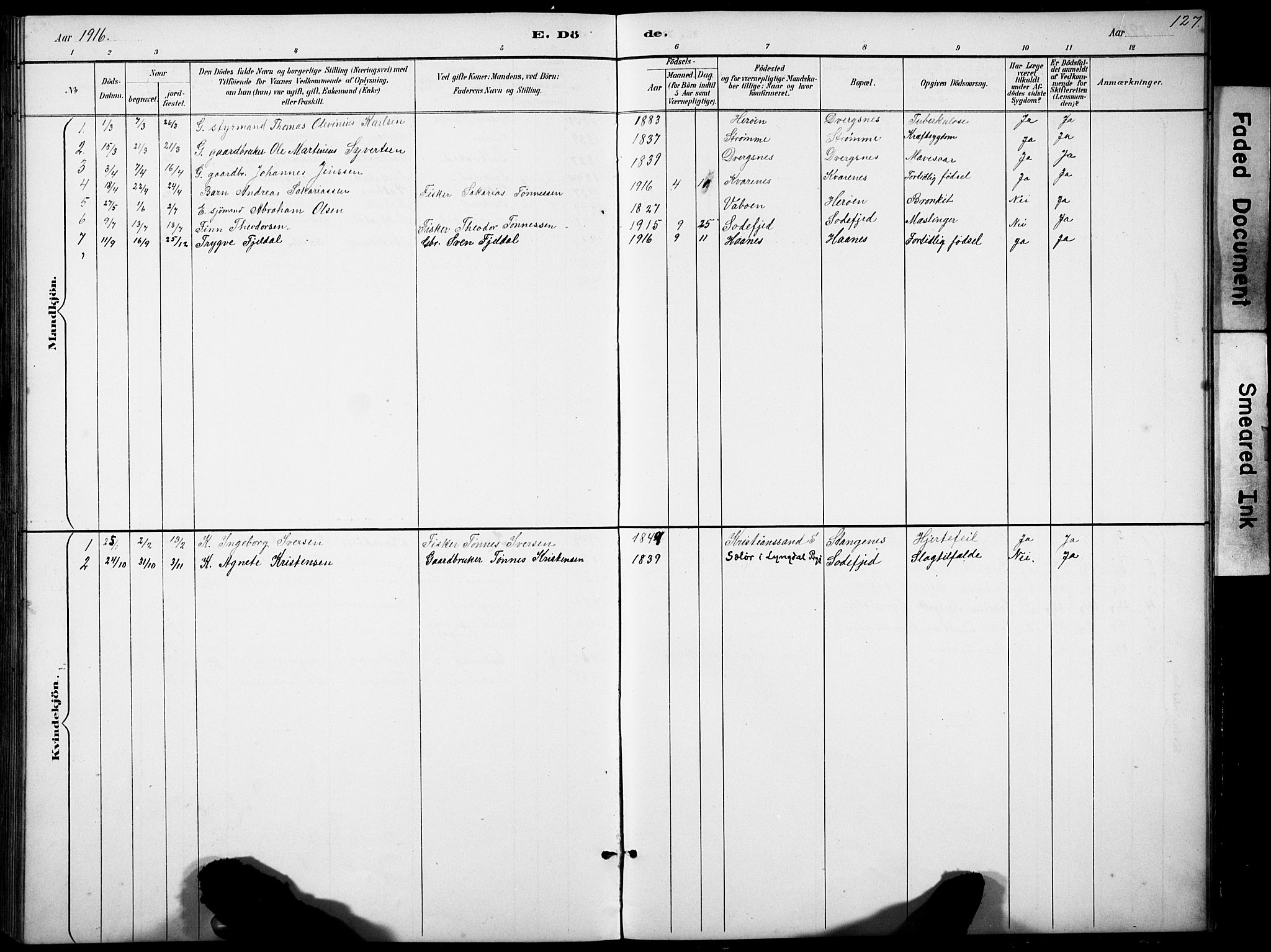 Oddernes sokneprestkontor, AV/SAK-1111-0033/F/Fb/Fbb/L0002: Parish register (copy) no. B 2, 1889-1933, p. 127