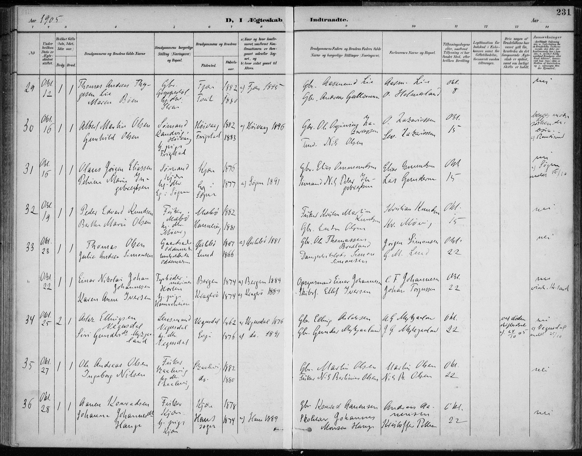 Oddernes sokneprestkontor, AV/SAK-1111-0033/F/Fa/Faa/L0010: Parish register (official) no. A 10, 1897-1911, p. 231