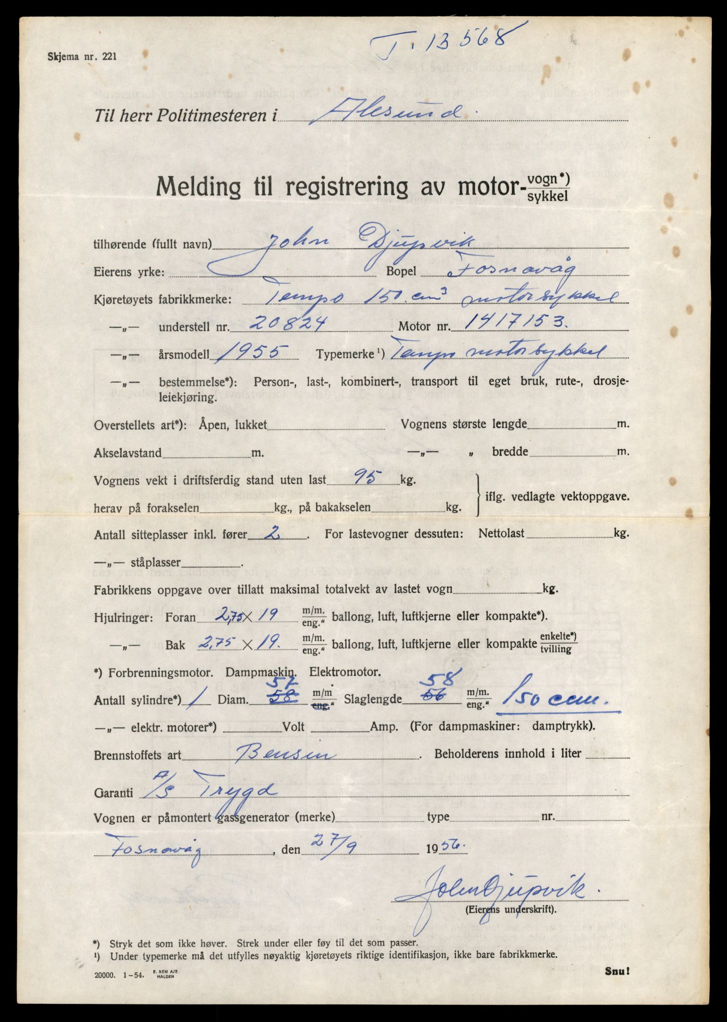 Møre og Romsdal vegkontor - Ålesund trafikkstasjon, SAT/A-4099/F/Fe/L0040: Registreringskort for kjøretøy T 13531 - T 13709, 1927-1998, p. 795