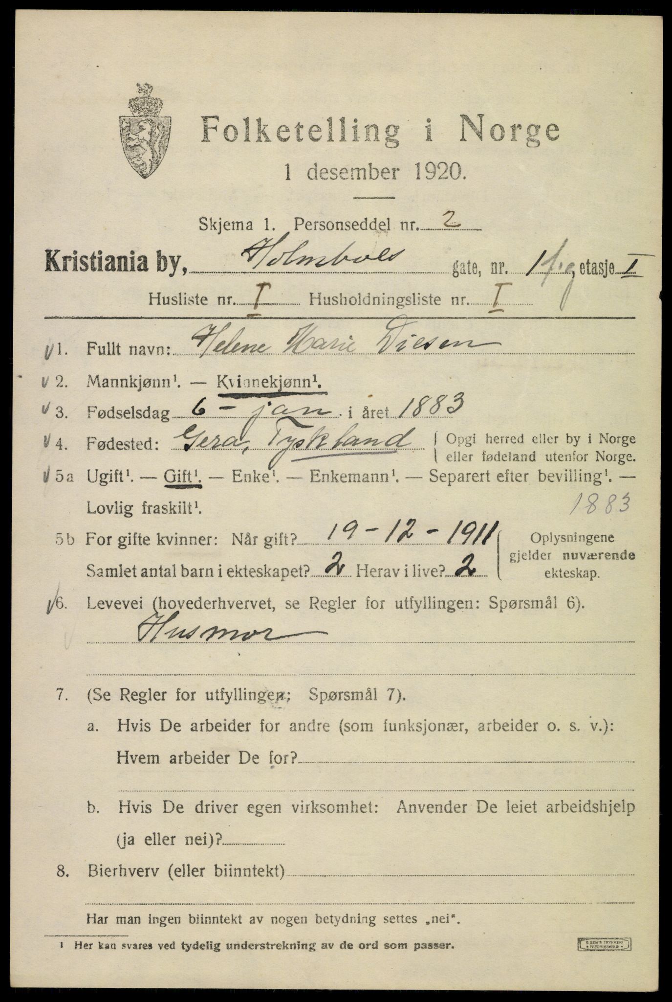 SAO, 1920 census for Kristiania, 1920, p. 296535