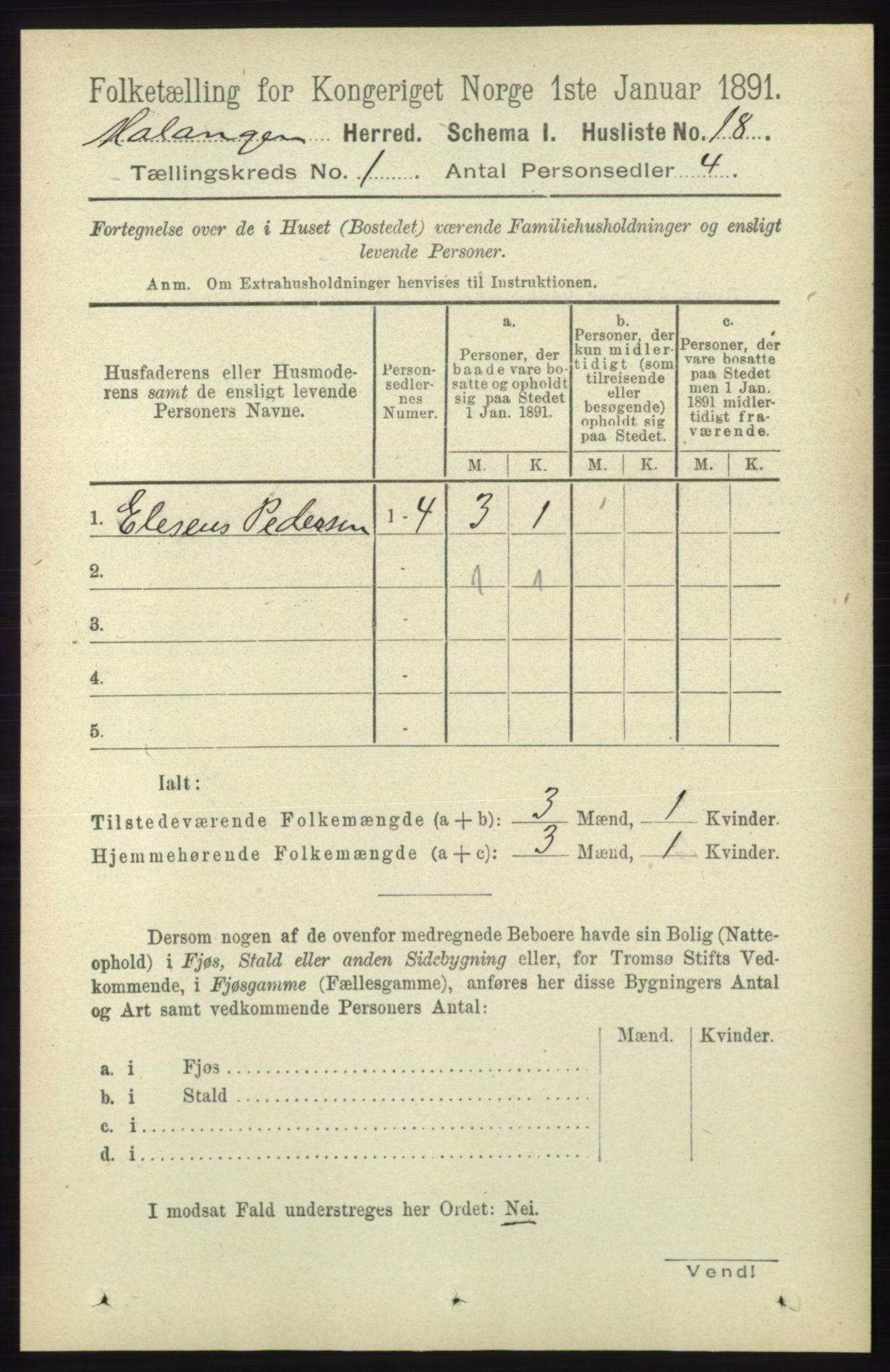 RA, 1891 census for 1932 Malangen, 1891, p. 33