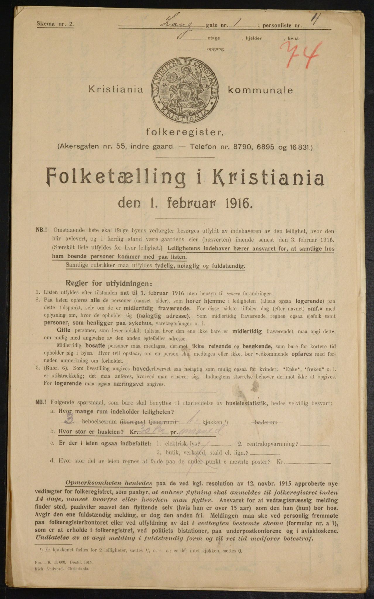 OBA, Municipal Census 1916 for Kristiania, 1916, p. 57604