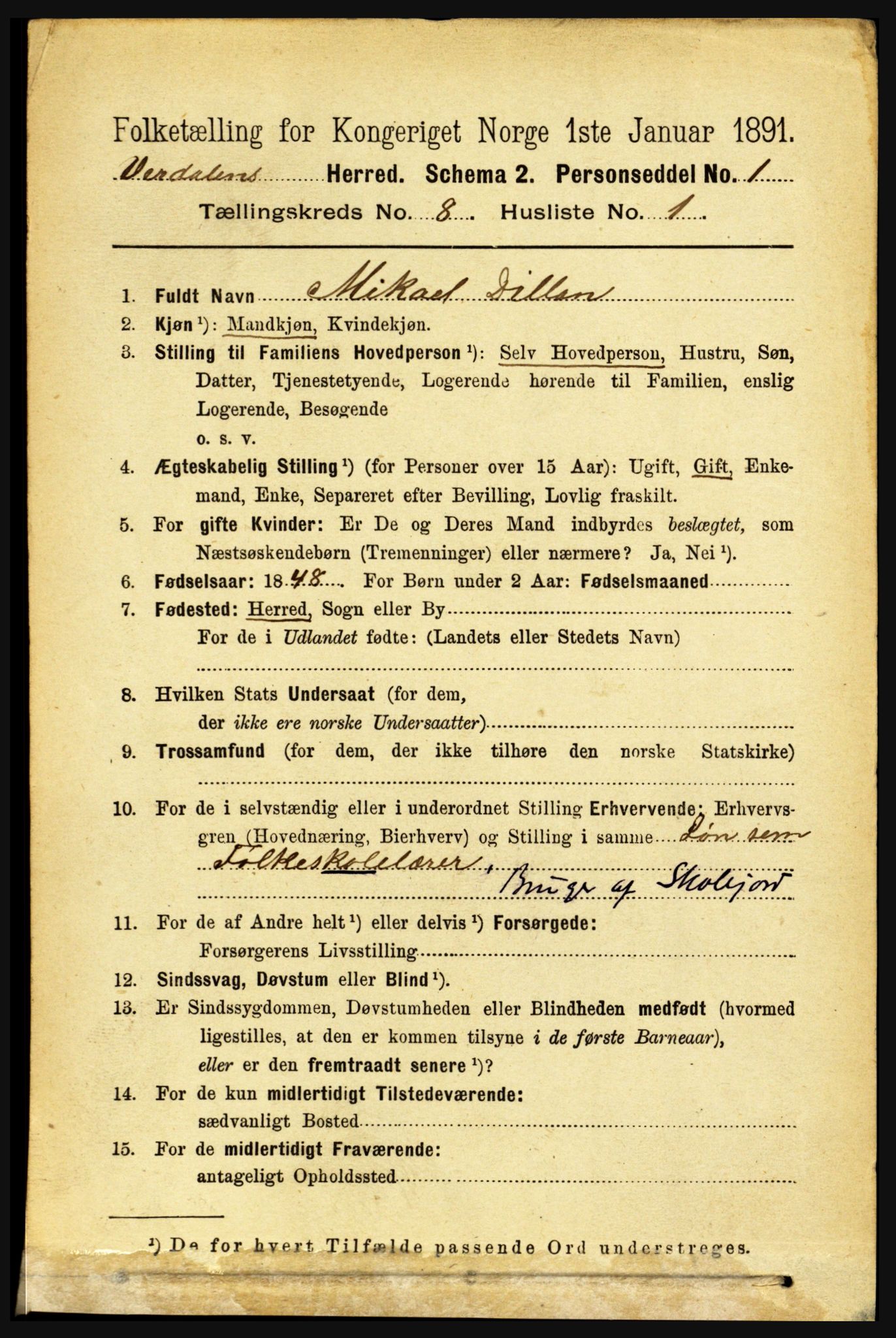 RA, 1891 census for 1721 Verdal, 1891, p. 4413