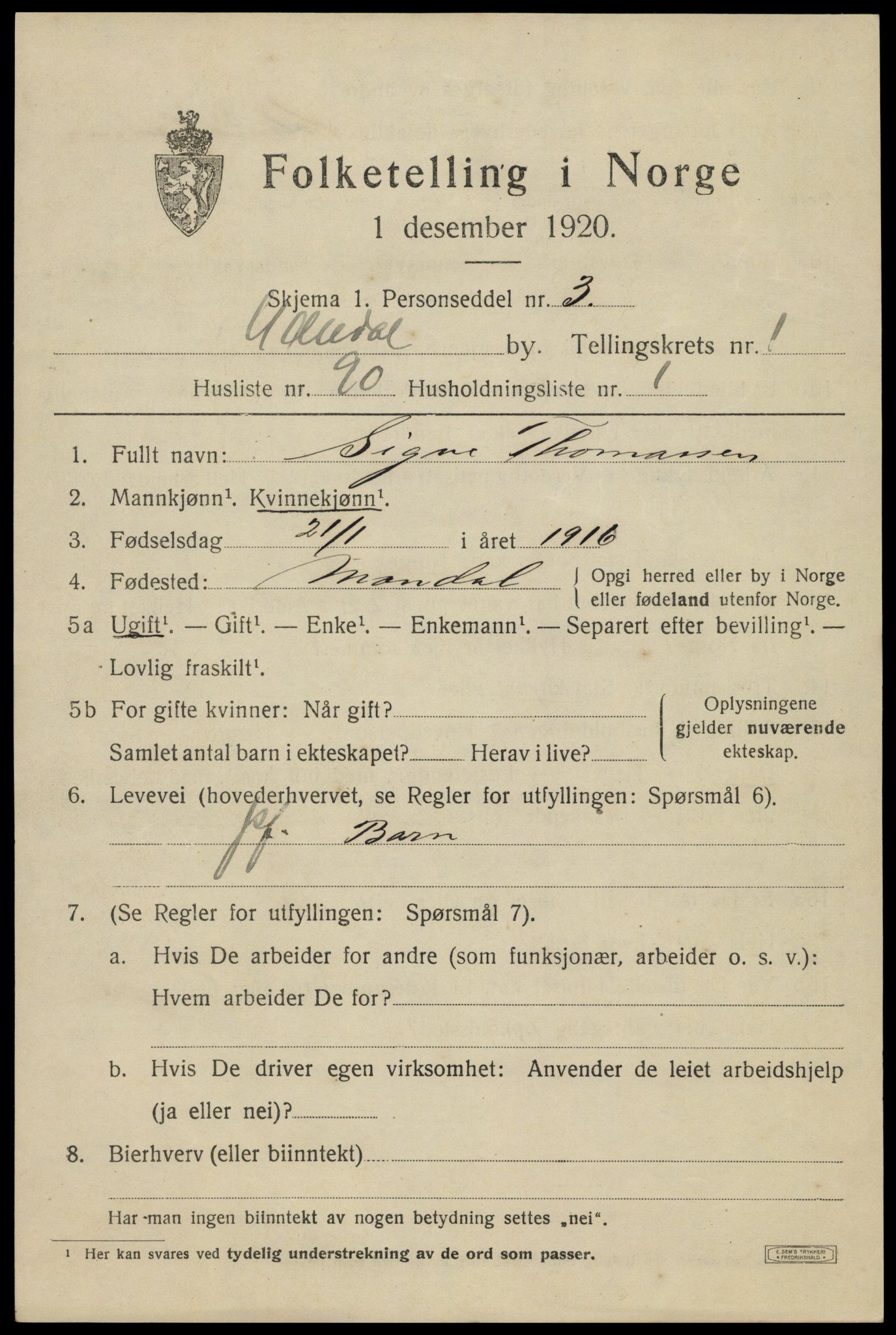 SAK, 1920 census for Mandal, 1920, p. 4175