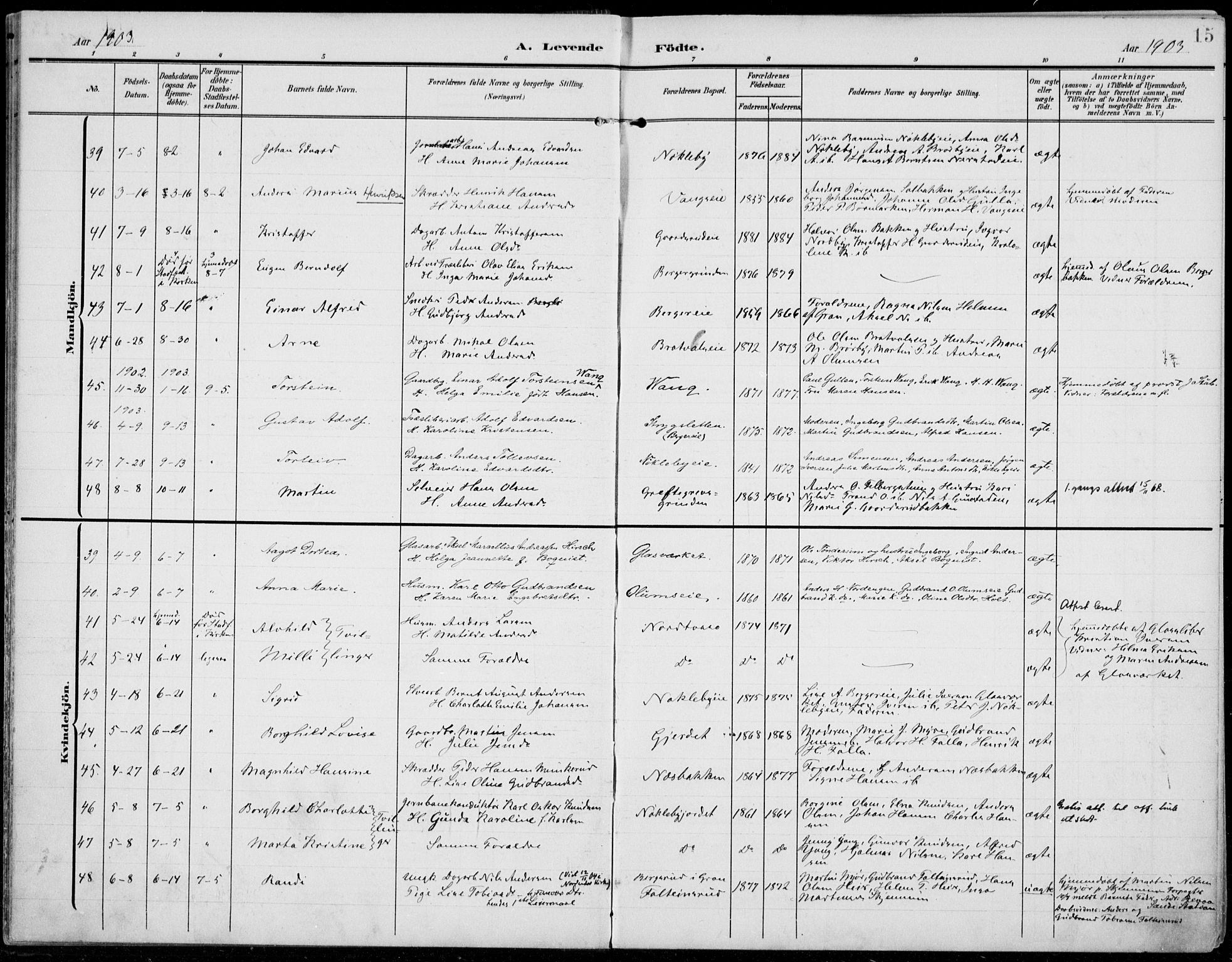 Jevnaker prestekontor, AV/SAH-PREST-116/H/Ha/Haa/L0011: Parish register (official) no. 11, 1902-1913, p. 15