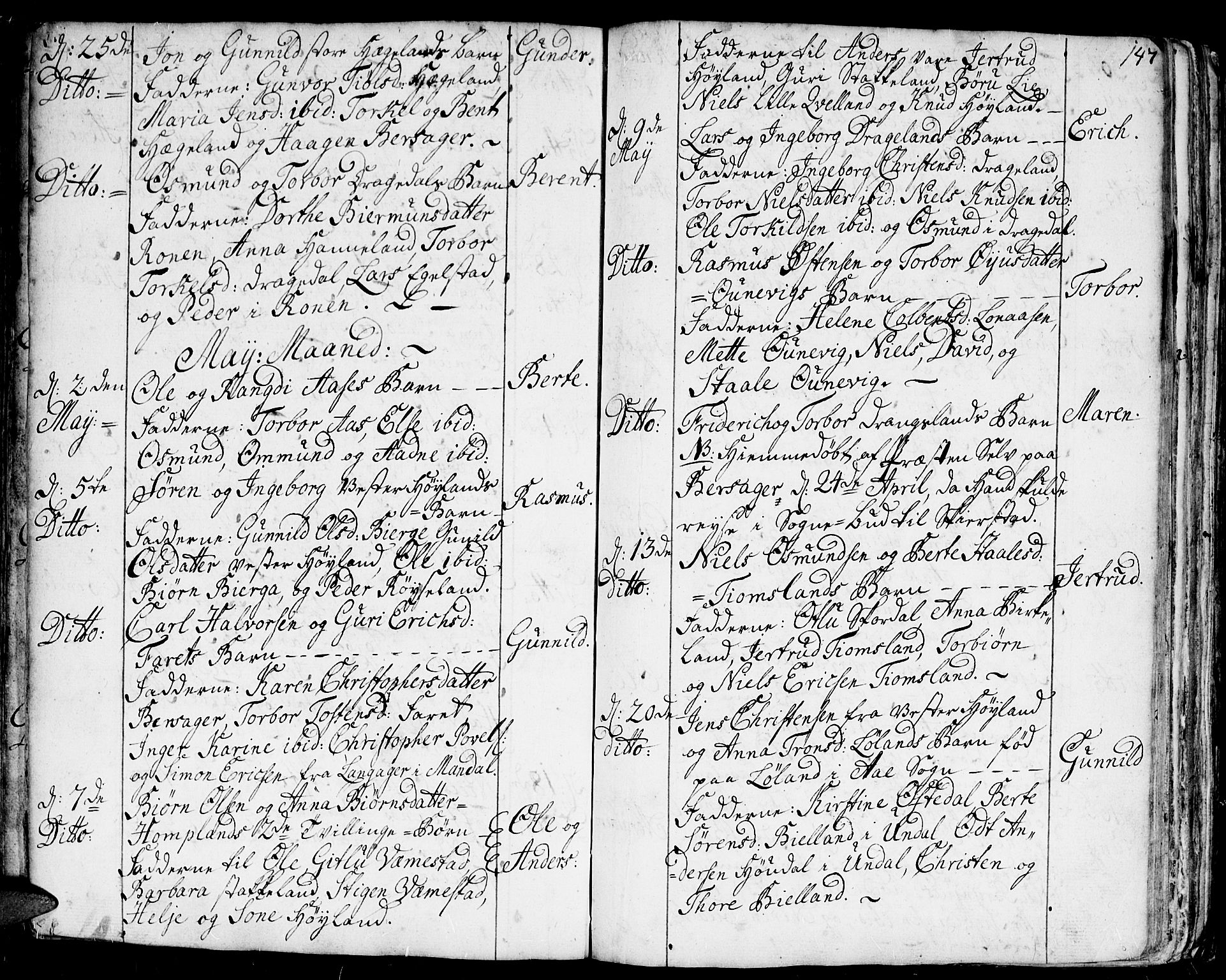 Lyngdal sokneprestkontor, AV/SAK-1111-0029/F/Fa/Fac/L0001: Parish register (official) no. A 1, 1727-1779, p. 147