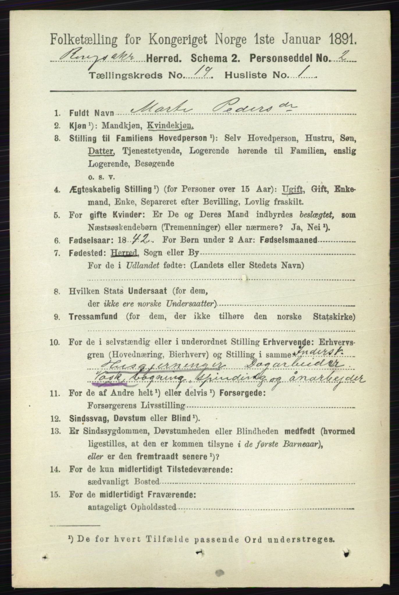 RA, 1891 census for 0412 Ringsaker, 1891, p. 10600