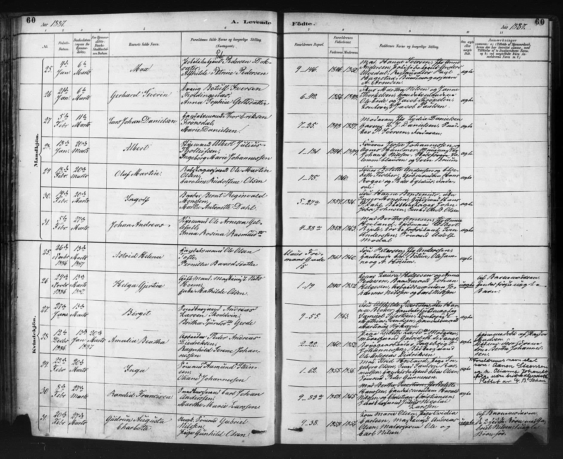 Nykirken Sokneprestembete, SAB/A-77101/H/Haa: Parish register (official) no. B 5, 1885-1894, p. 60