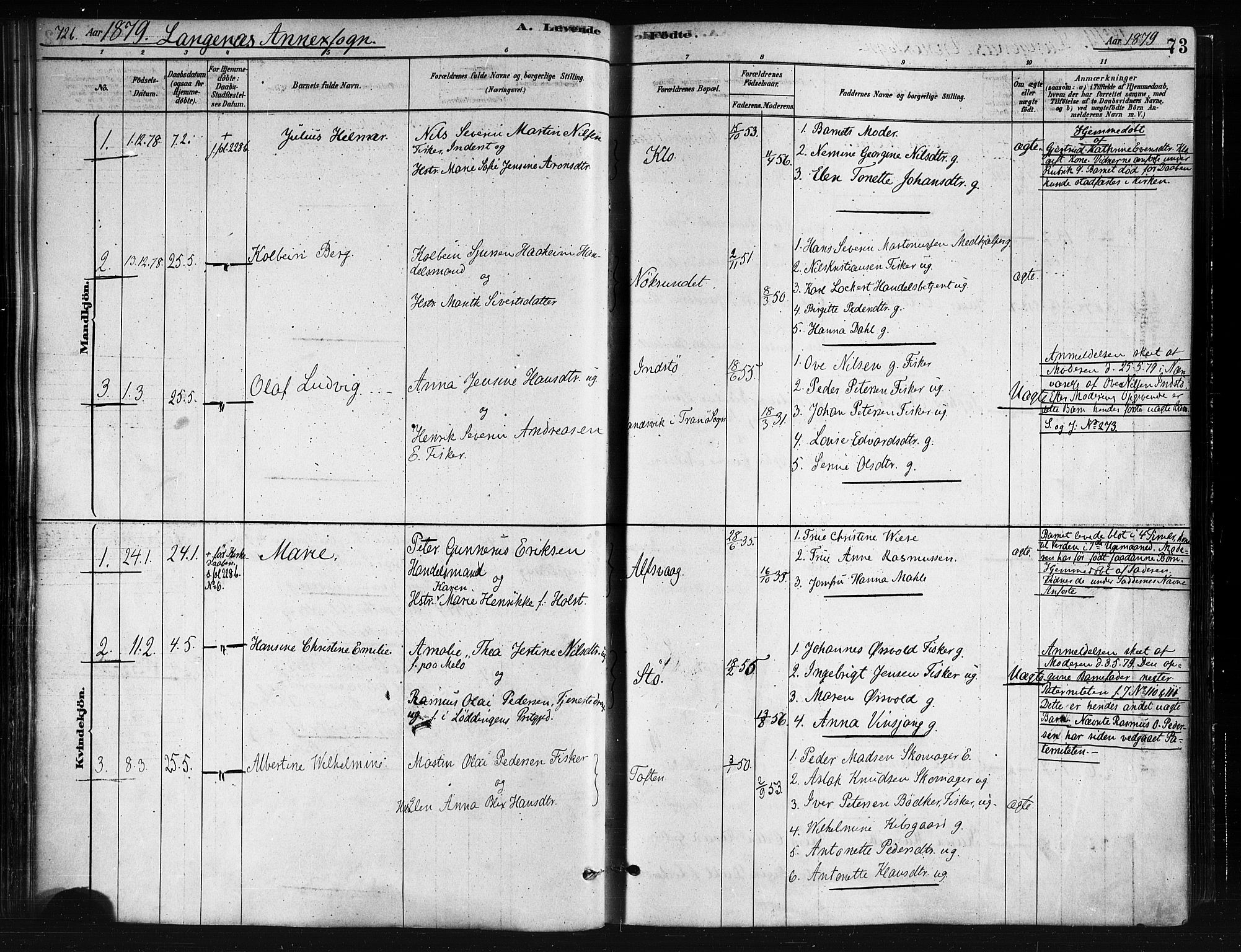 Ministerialprotokoller, klokkerbøker og fødselsregistre - Nordland, AV/SAT-A-1459/893/L1335: Parish register (official) no. 893A08 /2, 1878-1884, p. 73