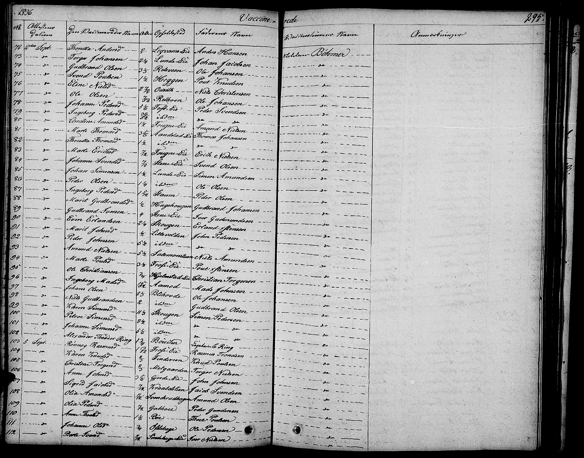 Gausdal prestekontor, SAH/PREST-090/H/Ha/Haa/L0006: Parish register (official) no. 6, 1830-1839, p. 295