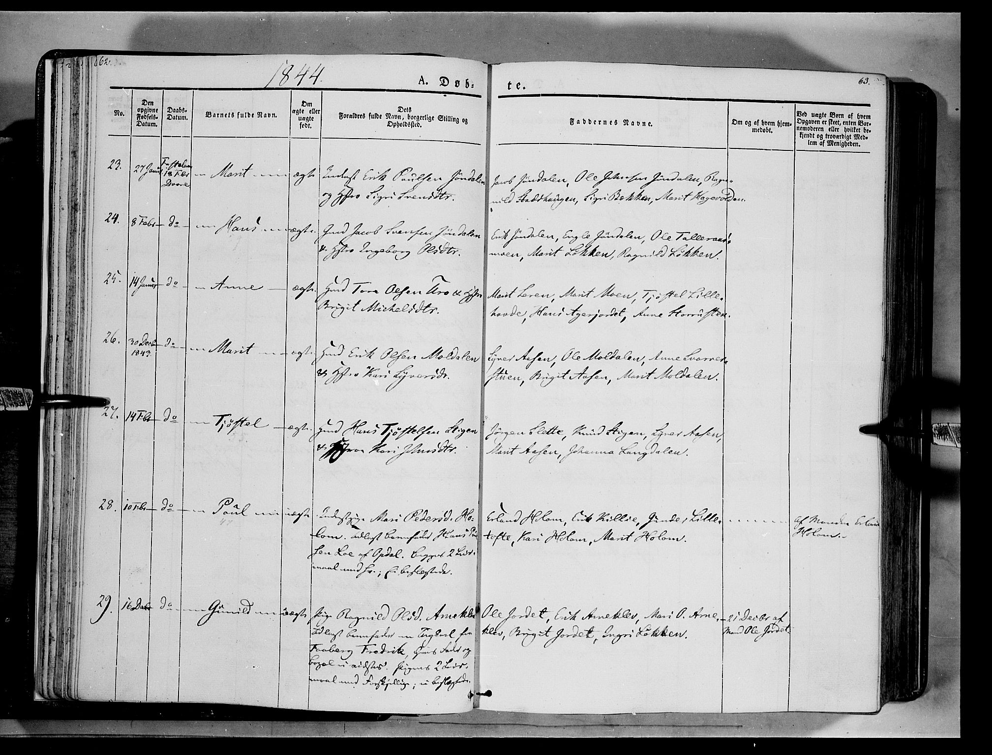 Lesja prestekontor, AV/SAH-PREST-068/H/Ha/Haa/L0006: Parish register (official) no. 6A, 1843-1854, p. 62-63