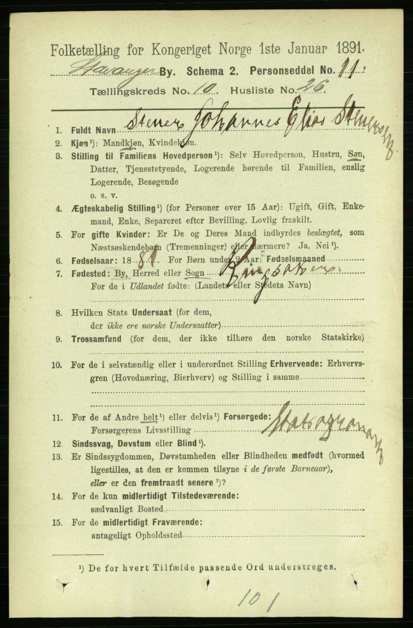 RA, 1891 census for 1103 Stavanger, 1891, p. 13963