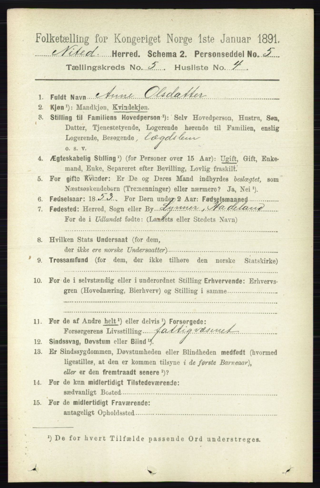 RA, 1891 census for 0233 Nittedal, 1891, p. 2202
