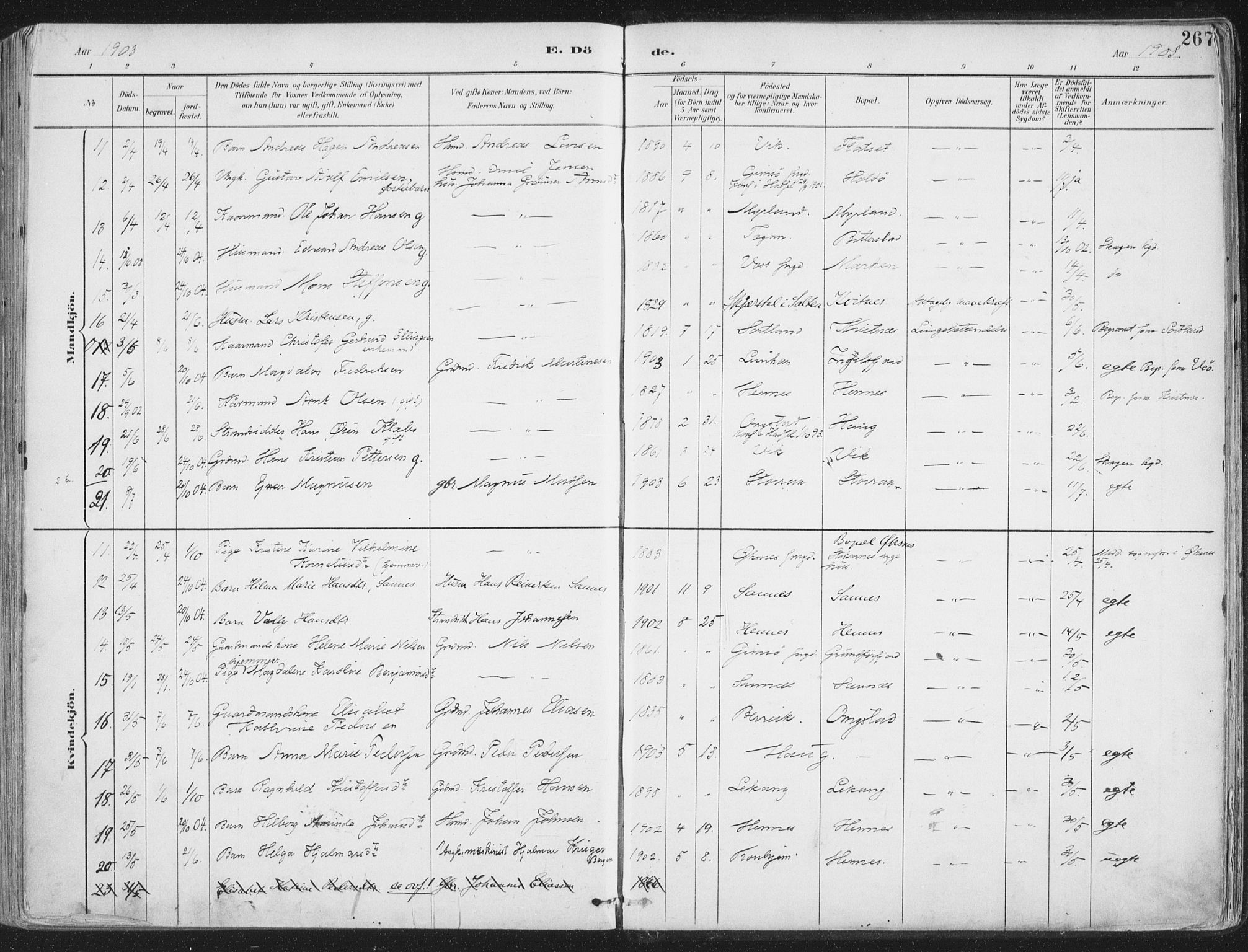 Ministerialprotokoller, klokkerbøker og fødselsregistre - Nordland, SAT/A-1459/888/L1246: Parish register (official) no. 888A12, 1891-1903, p. 267