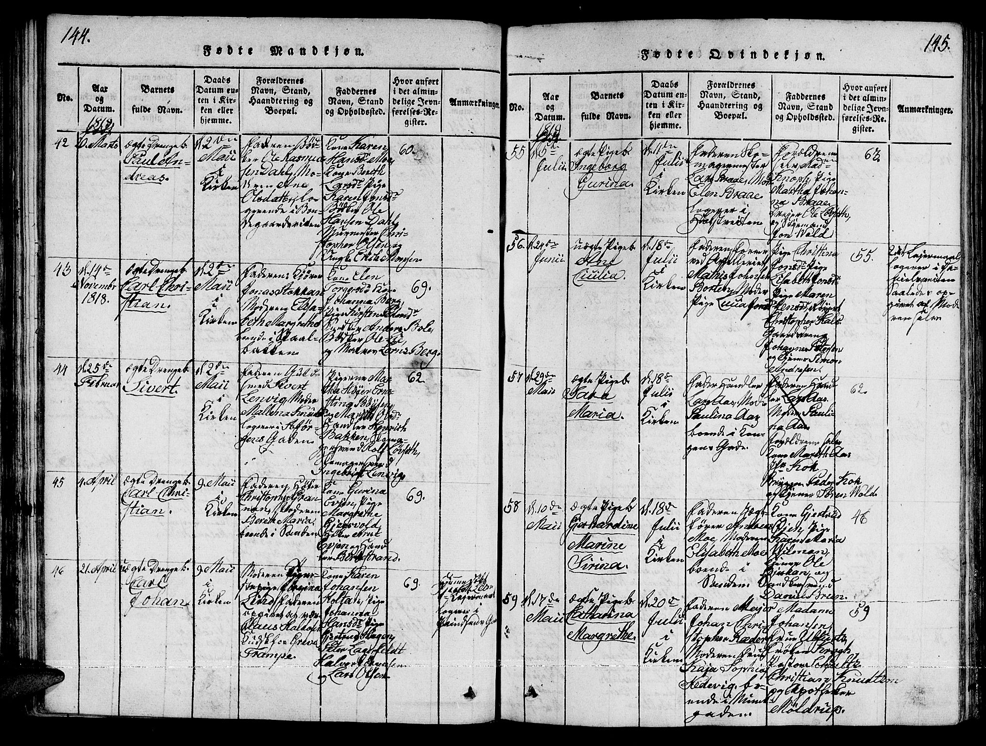 Ministerialprotokoller, klokkerbøker og fødselsregistre - Sør-Trøndelag, SAT/A-1456/601/L0043: Parish register (official) no. 601A11, 1815-1821, p. 144-145