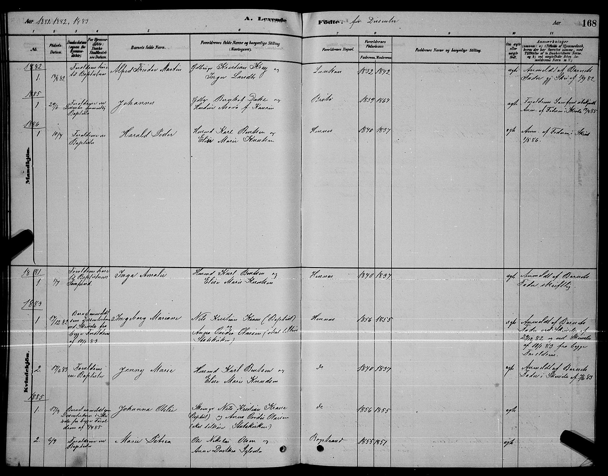 Ministerialprotokoller, klokkerbøker og fødselsregistre - Nordland, SAT/A-1459/888/L1267: Parish register (copy) no. 888C05, 1878-1890, p. 168