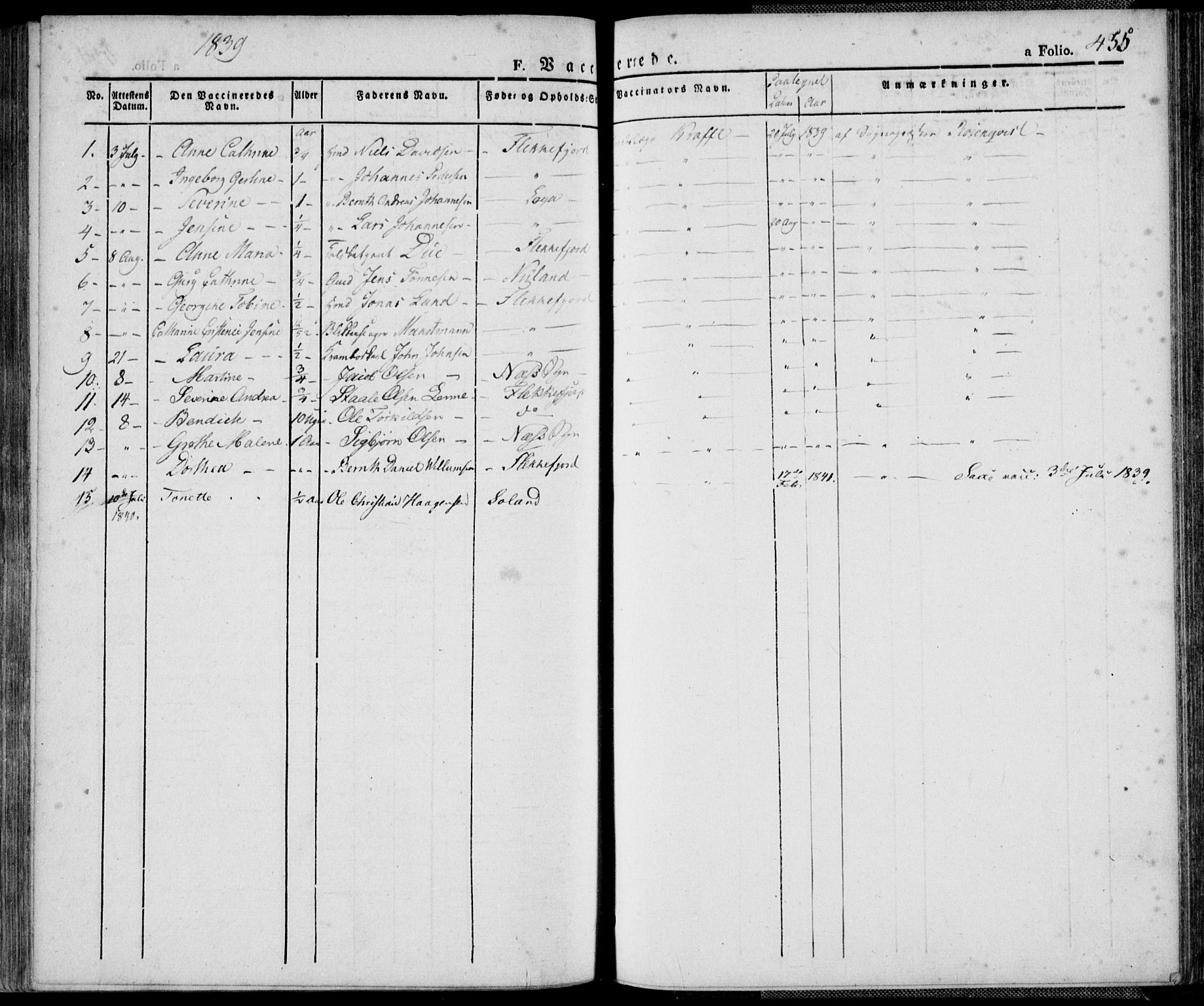 Flekkefjord sokneprestkontor, AV/SAK-1111-0012/F/Fa/Fac/L0003: Parish register (official) no. A 3, 1826-1841, p. 455