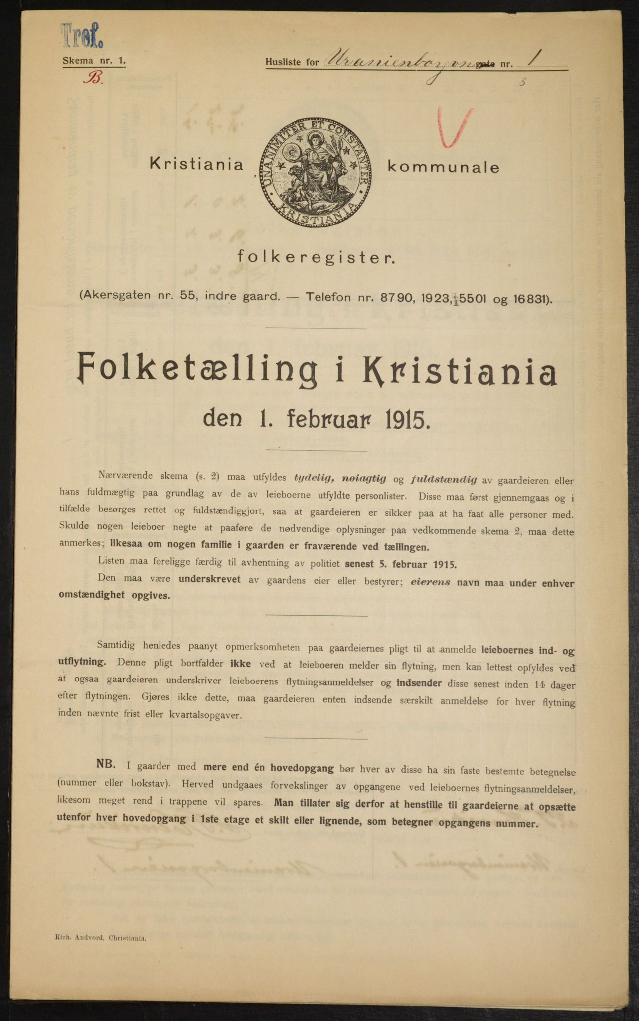 OBA, Municipal Census 1915 for Kristiania, 1915, p. 121005