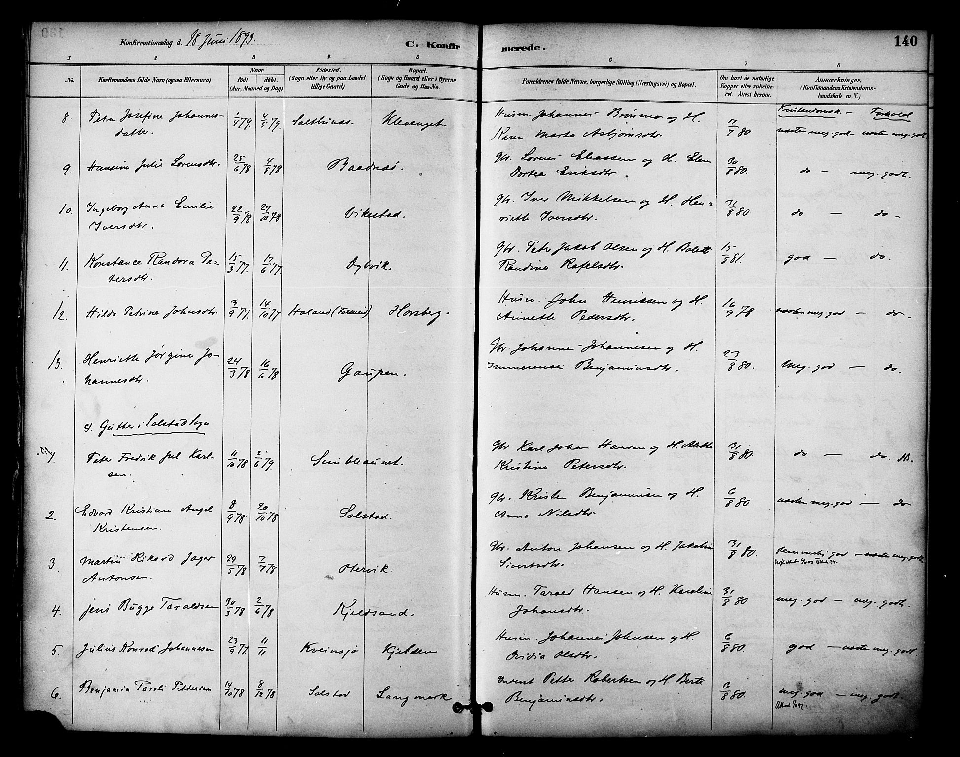 Ministerialprotokoller, klokkerbøker og fødselsregistre - Nordland, AV/SAT-A-1459/810/L0150: Parish register (official) no. 810A10 /1, 1884-1895, p. 140