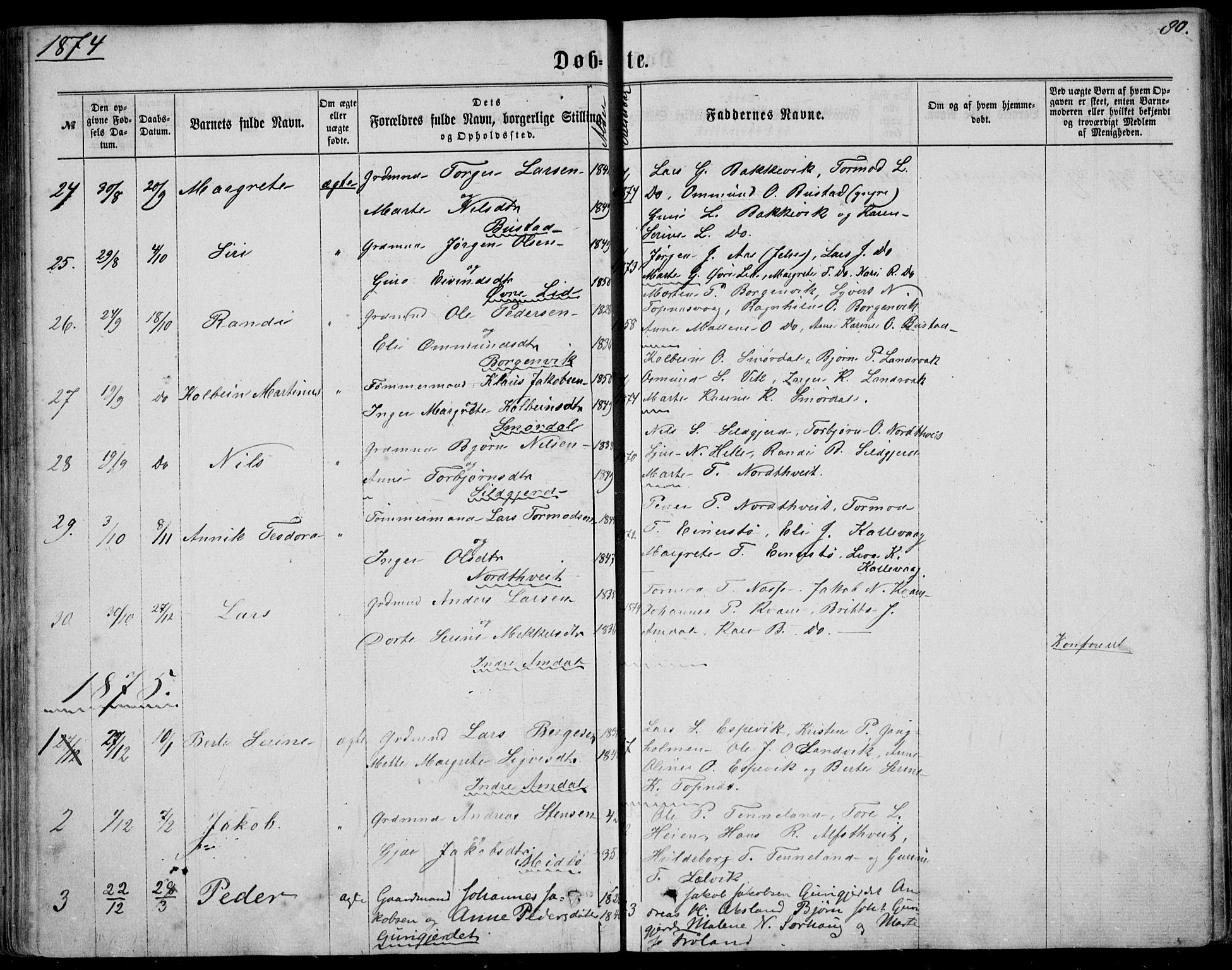 Nedstrand sokneprestkontor, AV/SAST-A-101841/01/IV: Parish register (official) no. A 9, 1861-1876, p. 80